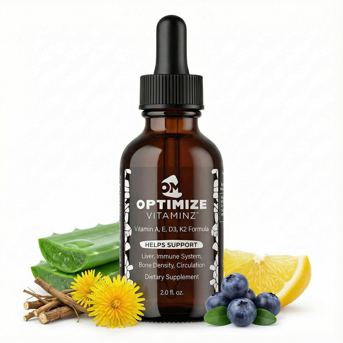 Optimize Vitaminz Liquid Vitamin D3 K2 Drops with Dandelion Root & Bilberry | Immune, Liver & Bone Support, MK-7 Formula, Fast Absorption Liquid Multivitamin, 30 Day Supply, 2 Fl Oz Optimize Minerals buy supplements canada