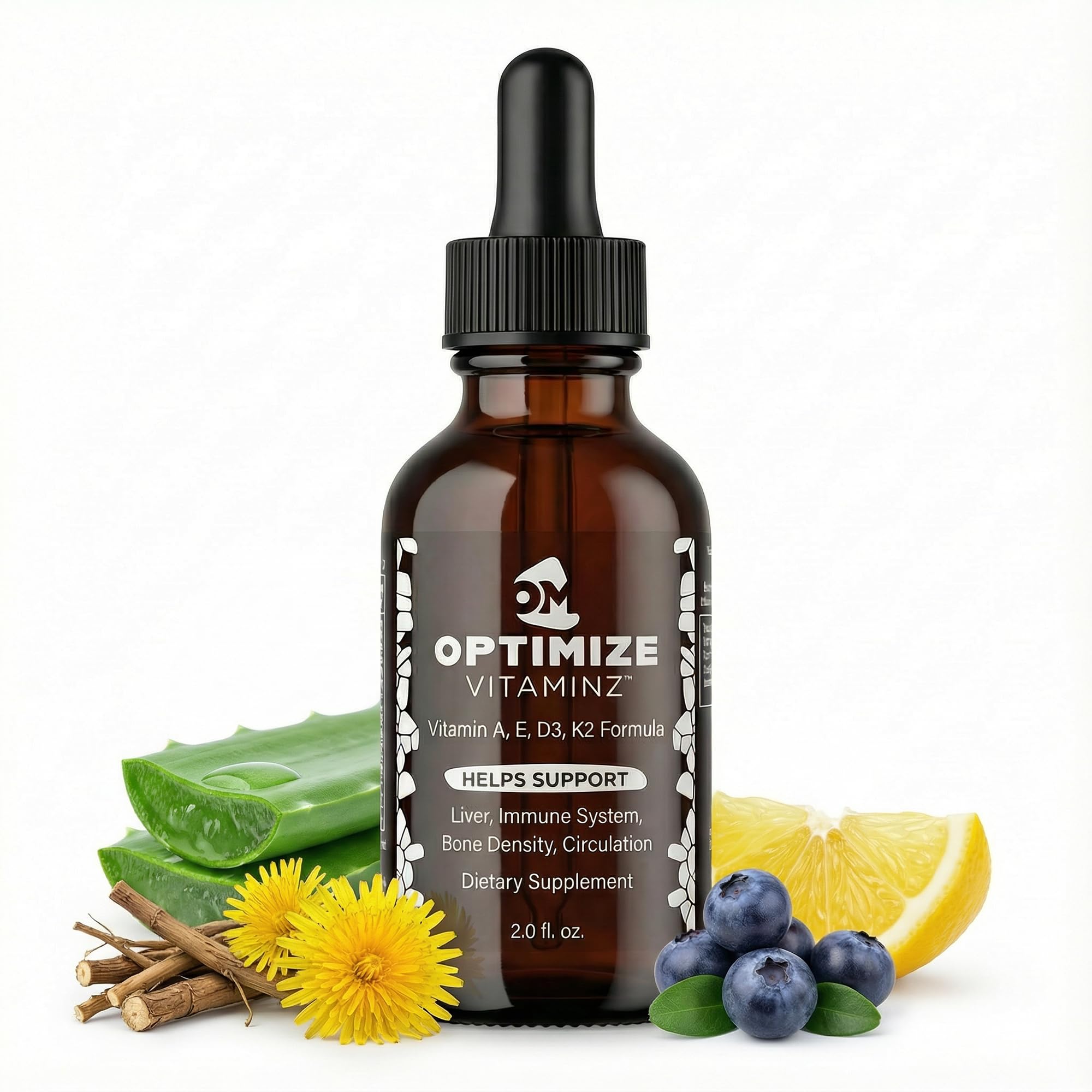Optimize Vitaminz Liquid Vitamin D3 K2 Drops with Dandelion Root & Bilberry | Immune, Liver & Bone Support, MK-7 Formula, Fast Absorption Liquid Multivitamin, 30 Day Supply, 2 Fl Oz Optimize Minerals buy supplements canada