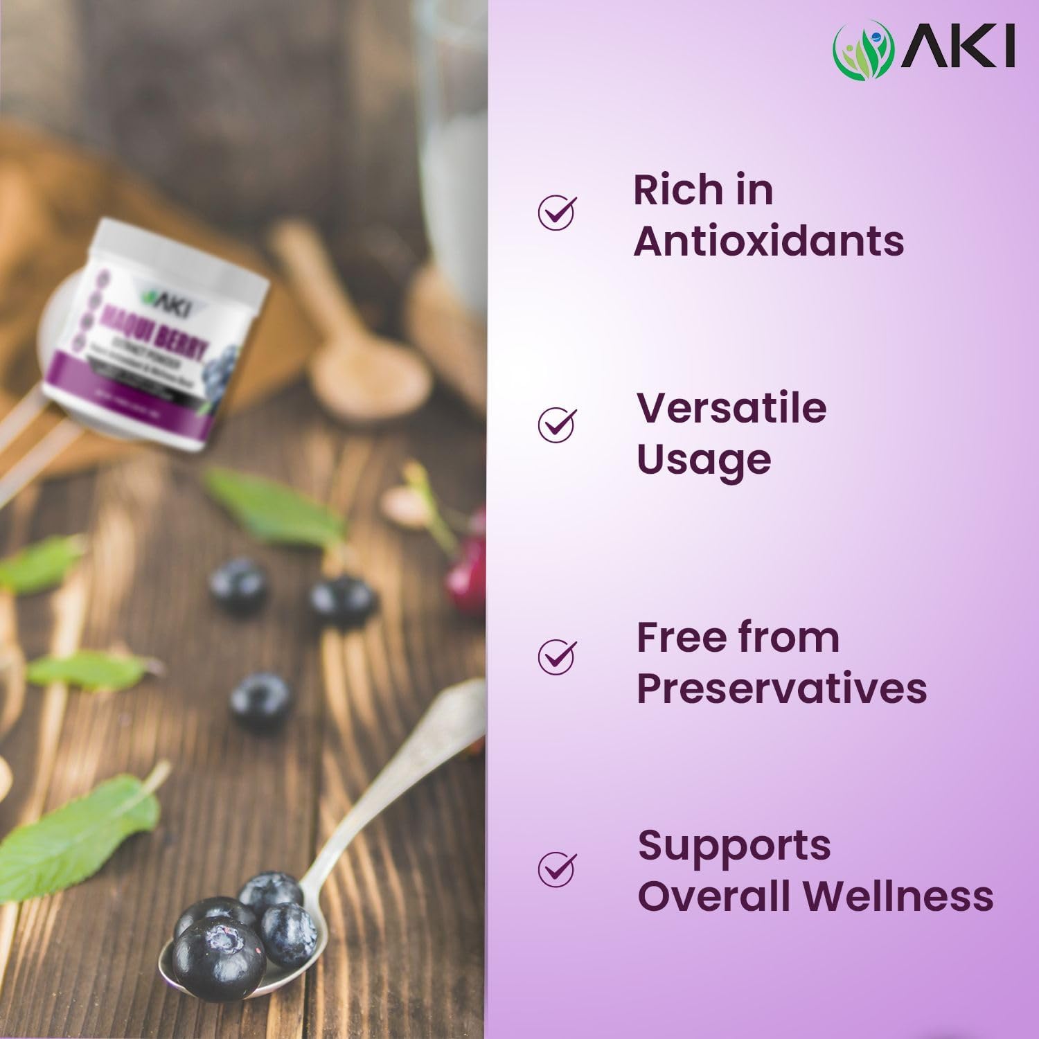AKI Maqui Berry Extract Powder – Wild Harvested from Patagonia, High in Anthocyanins & Polyphenols, Freeze-Dried Superfruit for Smoothies, Non-GMO, Vegan, 150g/ 5.3 oz AKI ORGANIC buy supplements canada