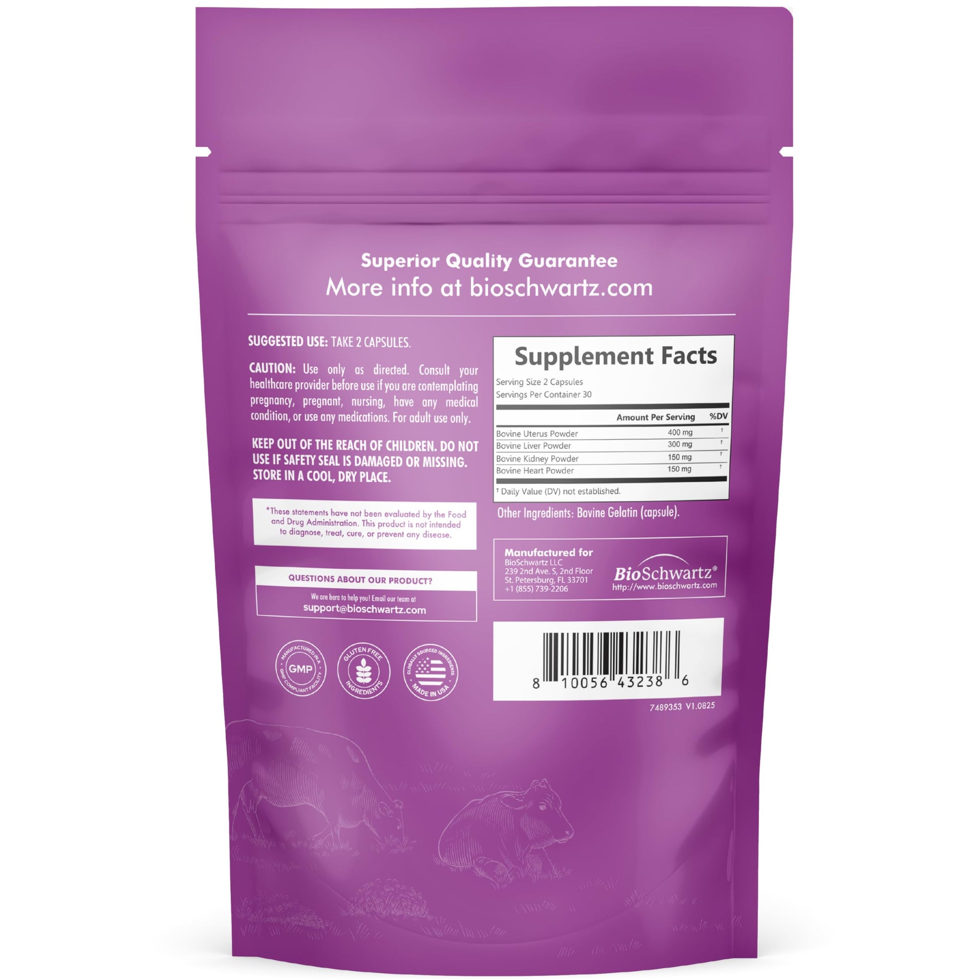 BioSchwartz Primal Beef Organ Supplement for Women - 60 Capsules - Grass-Fed & Pasture-Raised - Supports Healthy Hair Skin and Nails, Hormone Balance - with Bovine Liver, Kidney, Heart, Uterus Powder BioSchwartz buy supplements canada