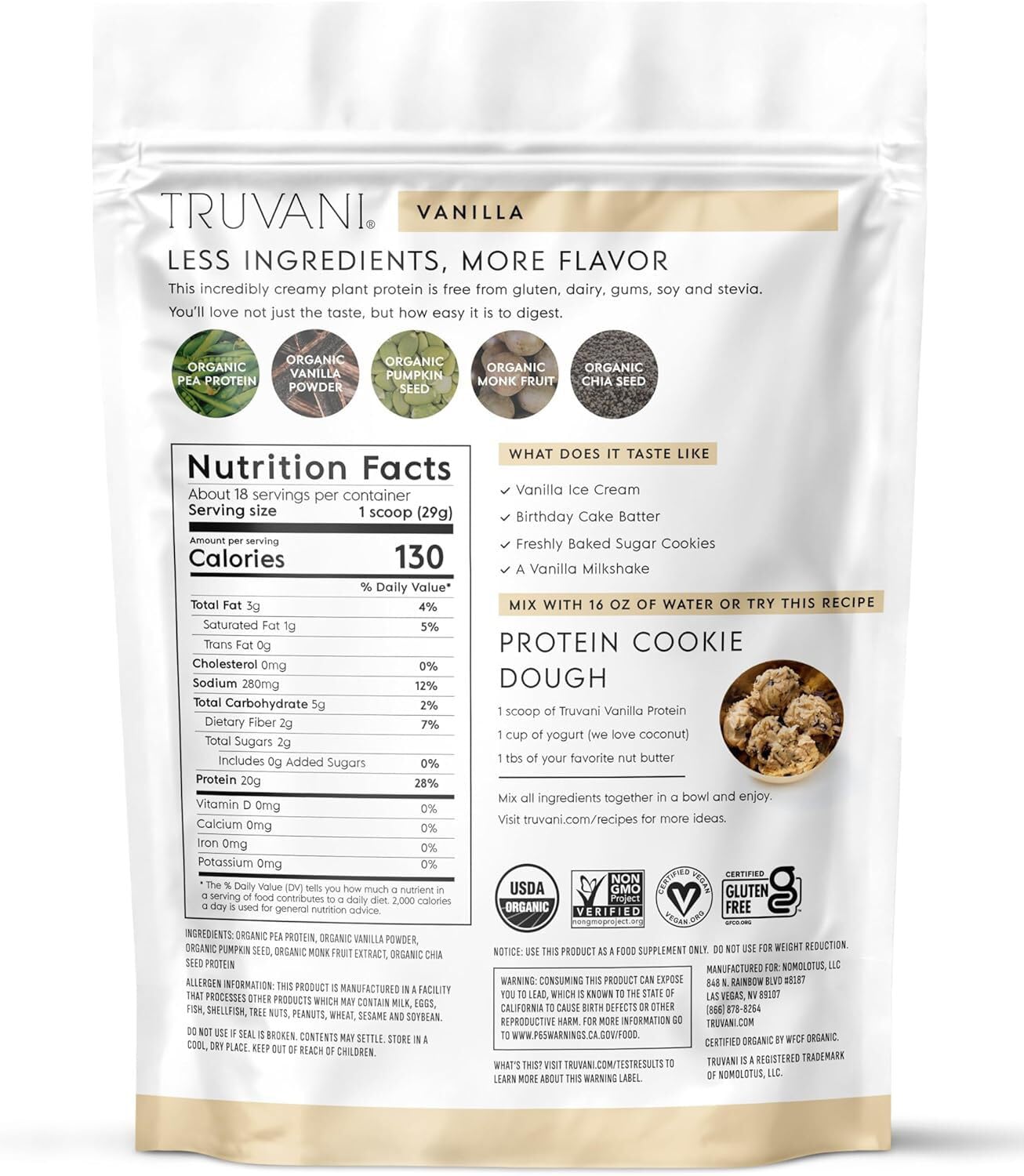 Truvani Organic Plant Based Protein Powder | Vanilla | 20g Pea Protein | 18 Servings | Vegan & Keto | Gluten & Dairy Free | Low Carb | No Added Sugar Truvani buy supplements canada
