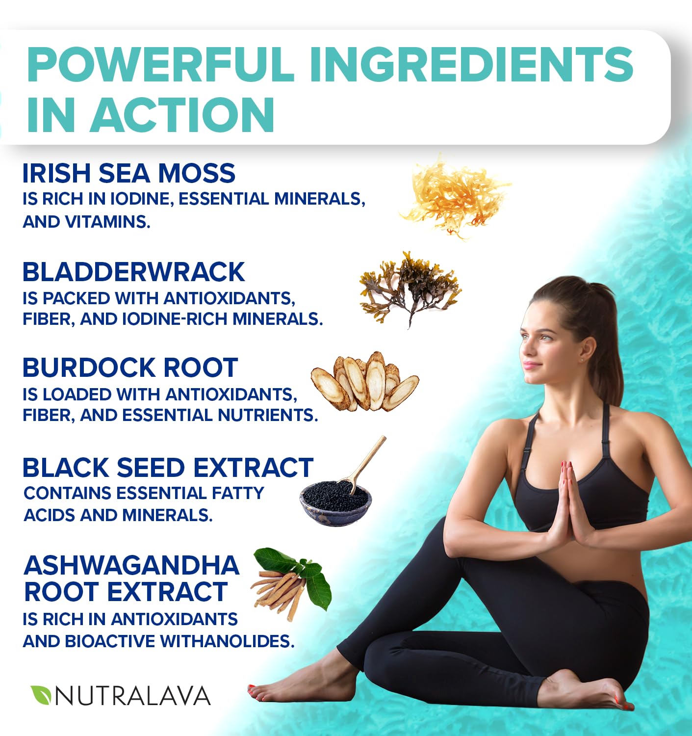 NUTRALAVA Sea Moss Pills, All-in-One Blend with Irish Sea Moss Black Seed Oil Ashwagandha, Sea Moss Capsules for Women and Men - Gluten-Free, Non-GMO, 60 Capsules NUTRALAVA buy supplements canada
