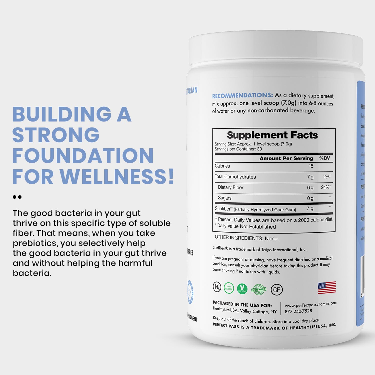 PERFECT PASS Prebiotic PHGG Partially Hydrolyzed Guar Gum 210g Powder - 100% Natural Gluten Free Non GMO - Certified Kosher Vegetarian Sugar Free PERFECT PASS buy supplements canada