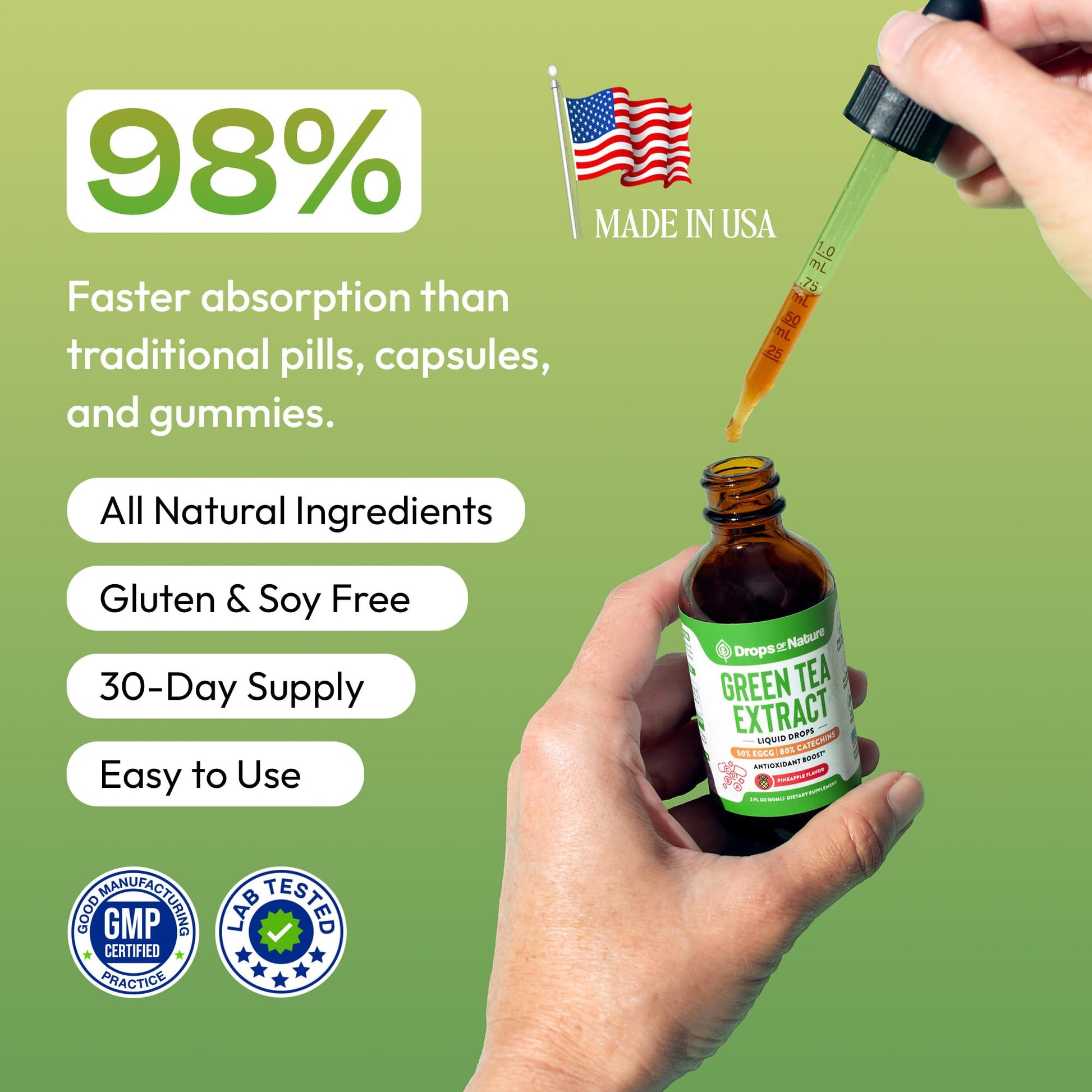 Green Tea 10:1 Extract 50% EGCG - Green Tea Liquid Drops - Vegan, 4X More Powerful Than Pills & Capsules - 2oz Antioxidant & Immune Supplement Drops Of Nature buy supplements canada