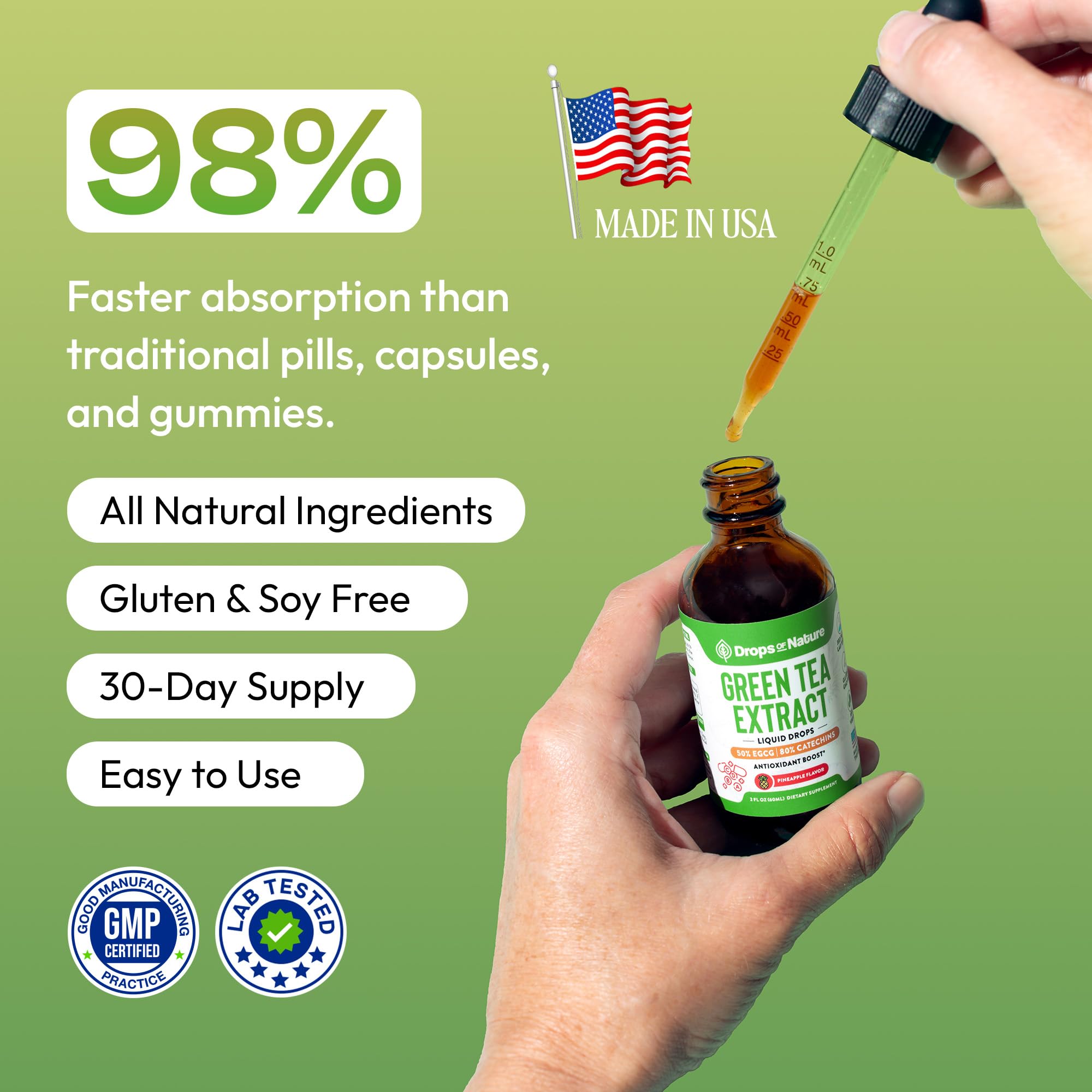 Green Tea 10:1 Extract 50% EGCG - Green Tea Liquid Drops - Vegan, 4X More Powerful Than Pills & Capsules - 2oz Antioxidant & Immune Supplement Drops Of Nature buy supplements canada