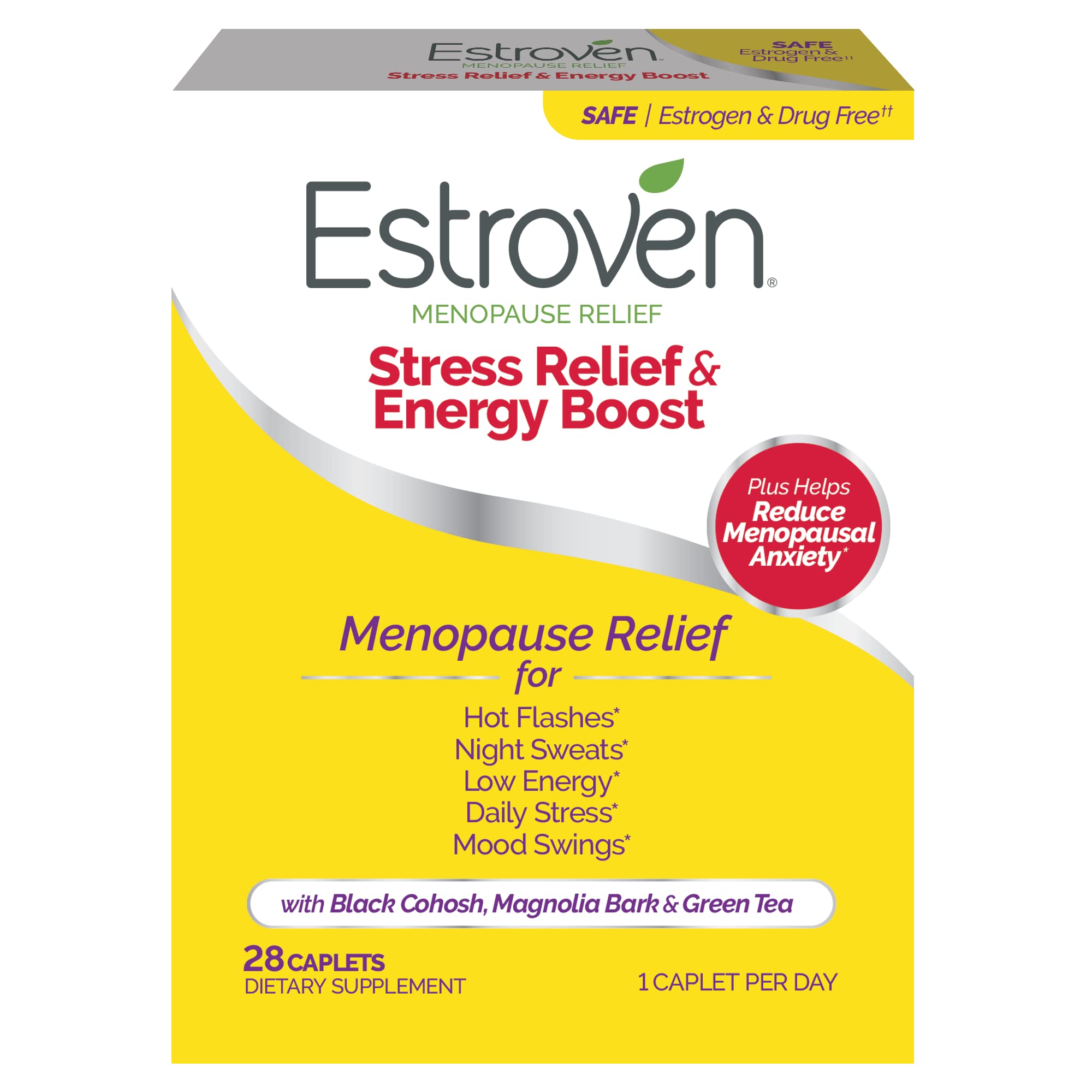 Estroven Stress Relief & Energy Boost for Menopause Relief - 28 Ct. - Clinically Proven Ingredients Provide Stress & Energy Support + Night Sweats & Hot Flash Relief - Drug-Free and Gluten-Free Estroven buy supplements canada