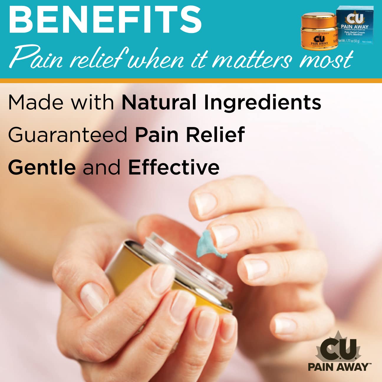 Arthritis Pain Relief Cream - C.U. Pain Away. Reduce Inflammation, Improve Mobility, Rapid Relief. Effective Muscle and Joint Pain Relief. All-Natural Ingredients. C.U. Pain Away buy supplements canada