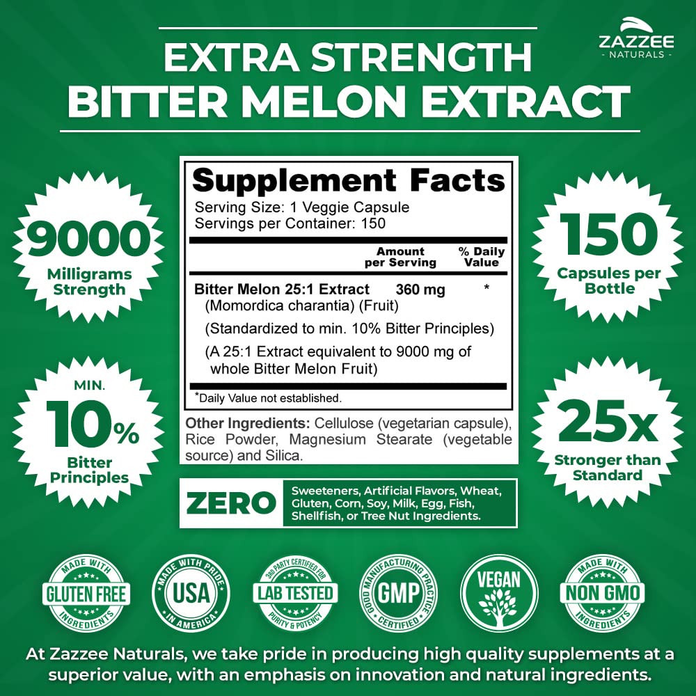 Zazzee Extra Strength Bitter Melon 25:1 Extract, 9000 mg Strength, 10% Bitter Principles Zazzee buy supplements canada