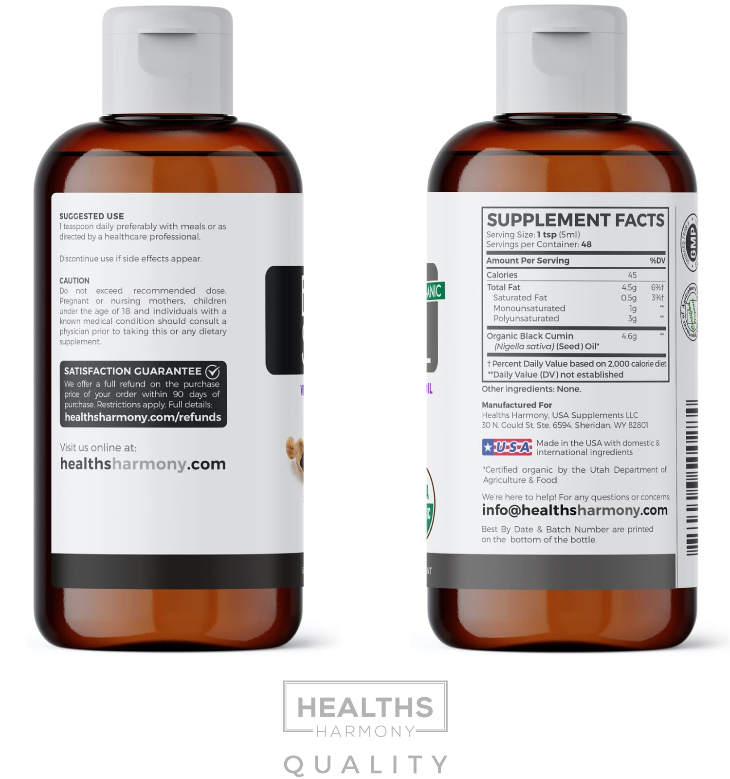 USDA Organic Black Cumin Seed Oil Liquid (8 fl oz) Premium Cold-Pressed Nigella Sativa Healths Harmony buy supplements canada