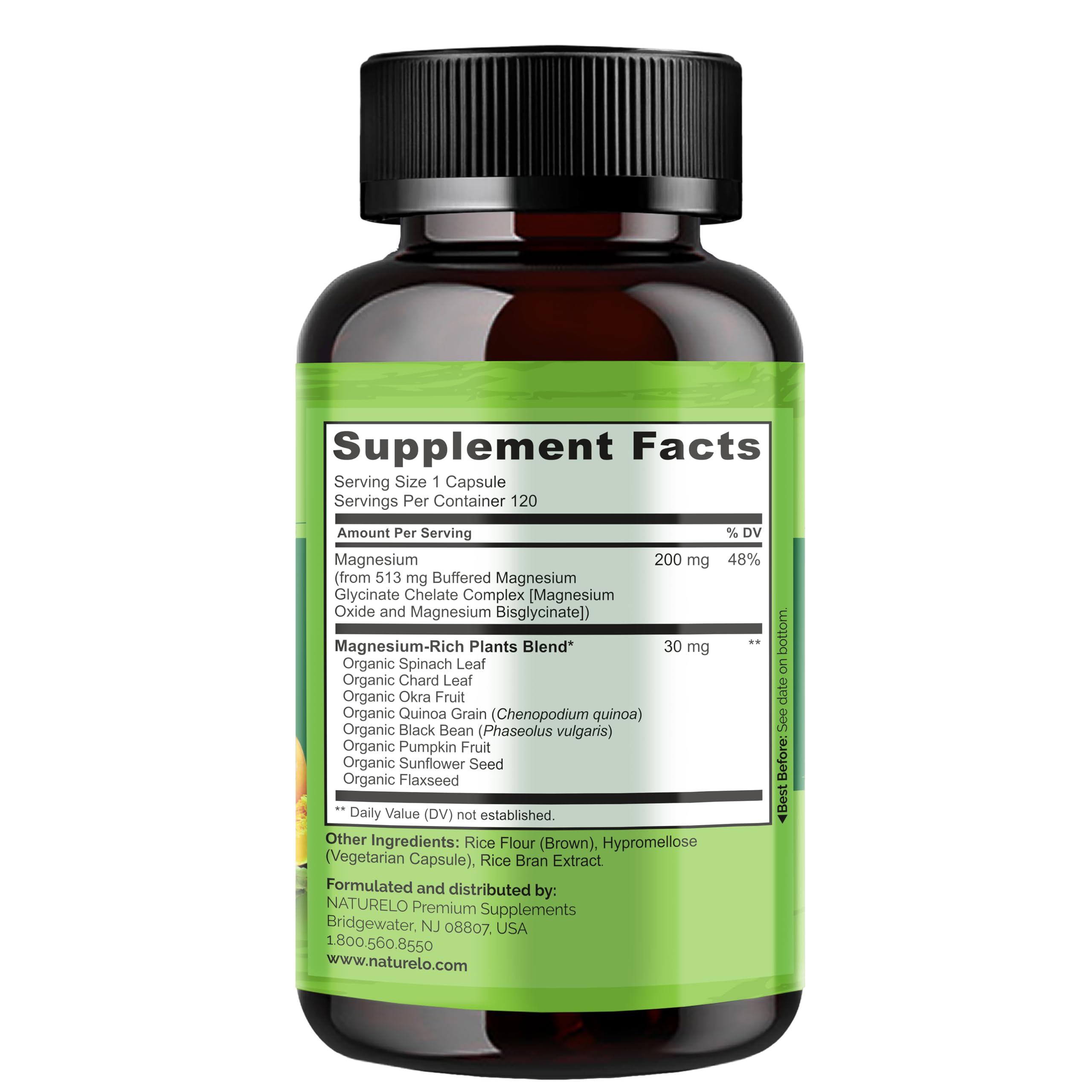 NATURELO Magnesium Glycinate Chelate Complex - 200 mg Magnesium with Organic Vegetables to Support Sleep, Calm, Muscle Cramp & Stress Relief - Gluten Free, Non GMO - 120 Capsules NATURELO buy supplements canada