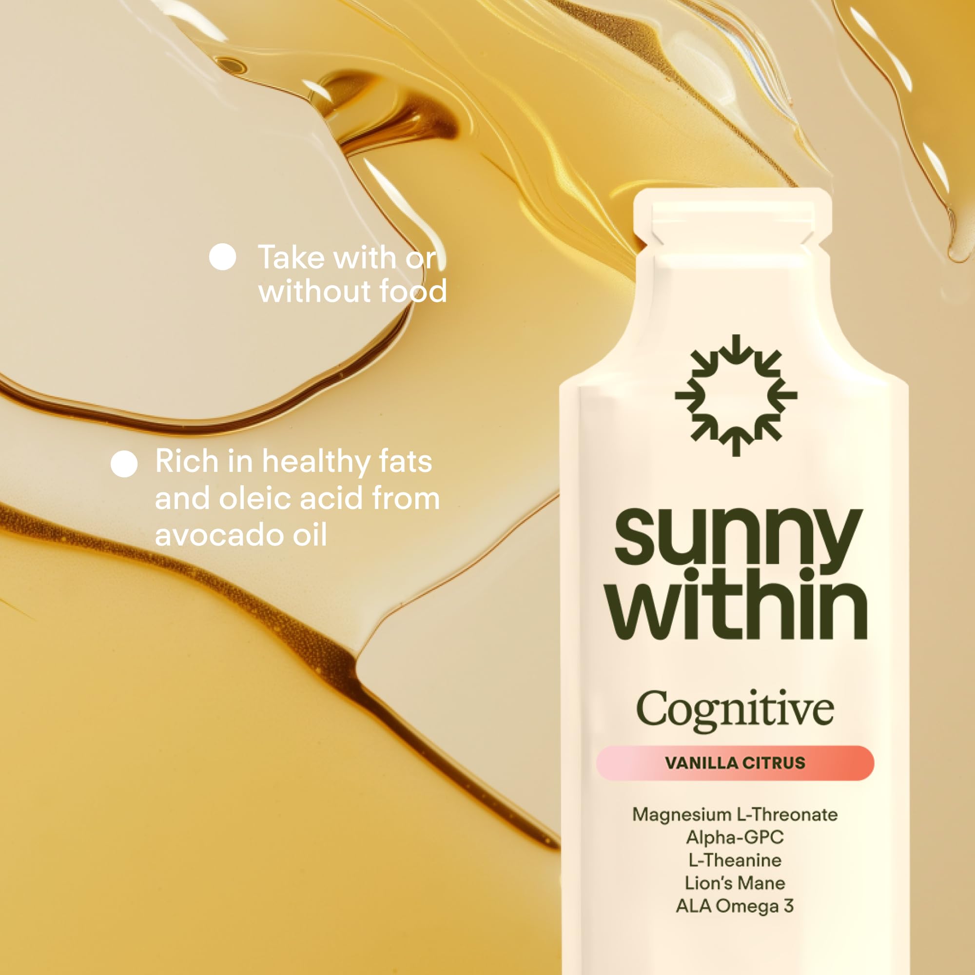 Sunny Within - Brain Health Supplement - Magnesium L-Threonate from Magtein®, Lion’s Mane, Alpha GPC, L-Theanine, ALA & Avocado Oil - Focus, Mood & Memory Support* - 30 Daily Vegan Pouches Sunny Within buy supplements canada