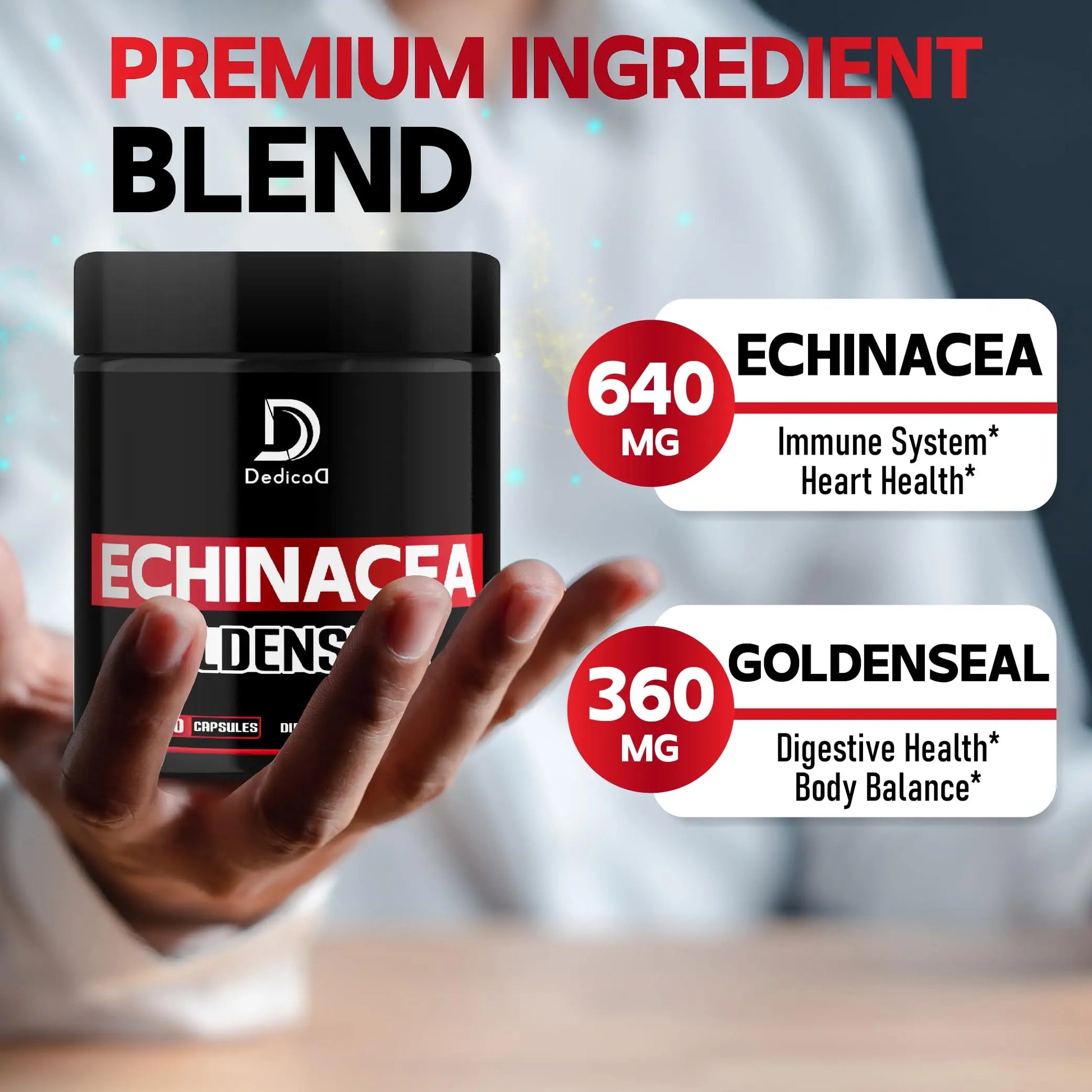 DEDICAD 1000mg Echinacea Goldenseal Capsules - Support Immune System, Well-Being & Overal Health - 60 Veggie Capsules - Non-GMO, Gluten-Free DEDICAD buy supplements canada