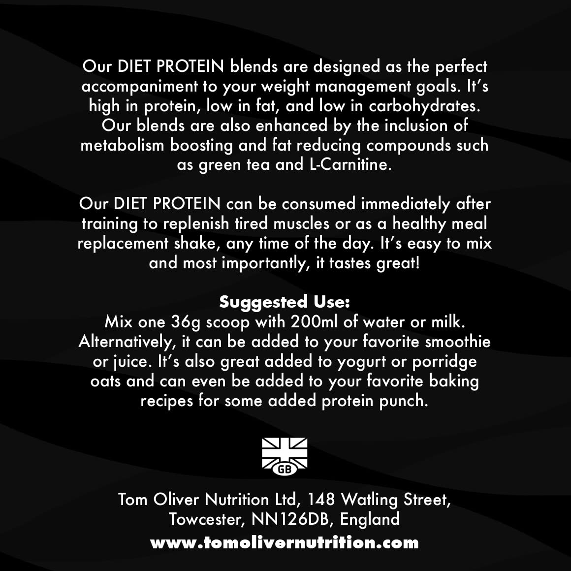 Tom Oliver Nutrition The Diet Protein - Diet Whey Protein Powder 907g - Weight Control Shake for Men & Women Tom Oliver Nutrition buy supplements canada