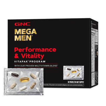 GNC Mega Men Performance and Vitality Vitapak Program, Convenient Complete Nutrition, 5 Products in 1 Packet, Circulation GNC buy supplements canada