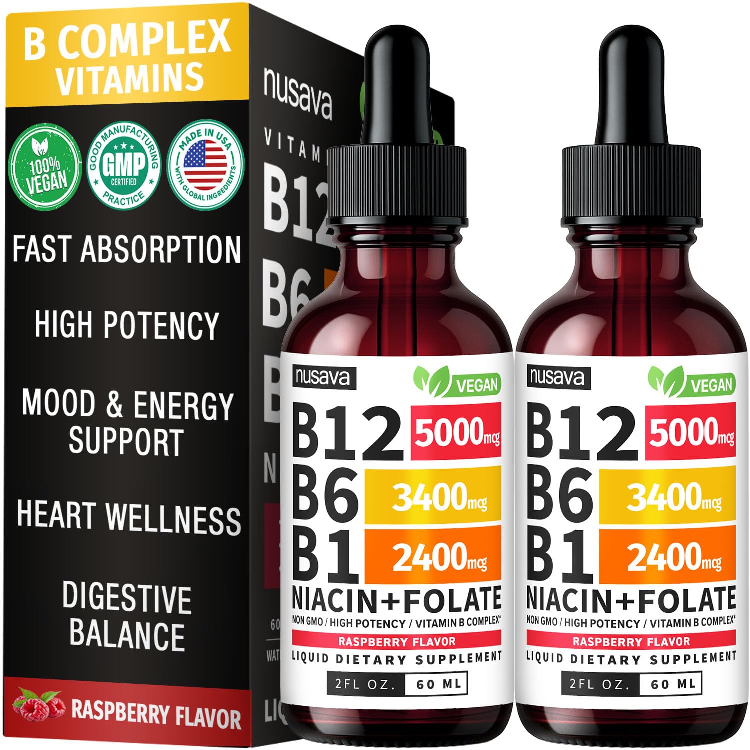 (2 Pack) Vitamin B12 and B6 Liquid Drops, B12 Sublingual Vitamin B Complex - B 12 Vitamin 5000mcg - B12 Methylcobalamin for Energy NUSAVA buy supplements canada