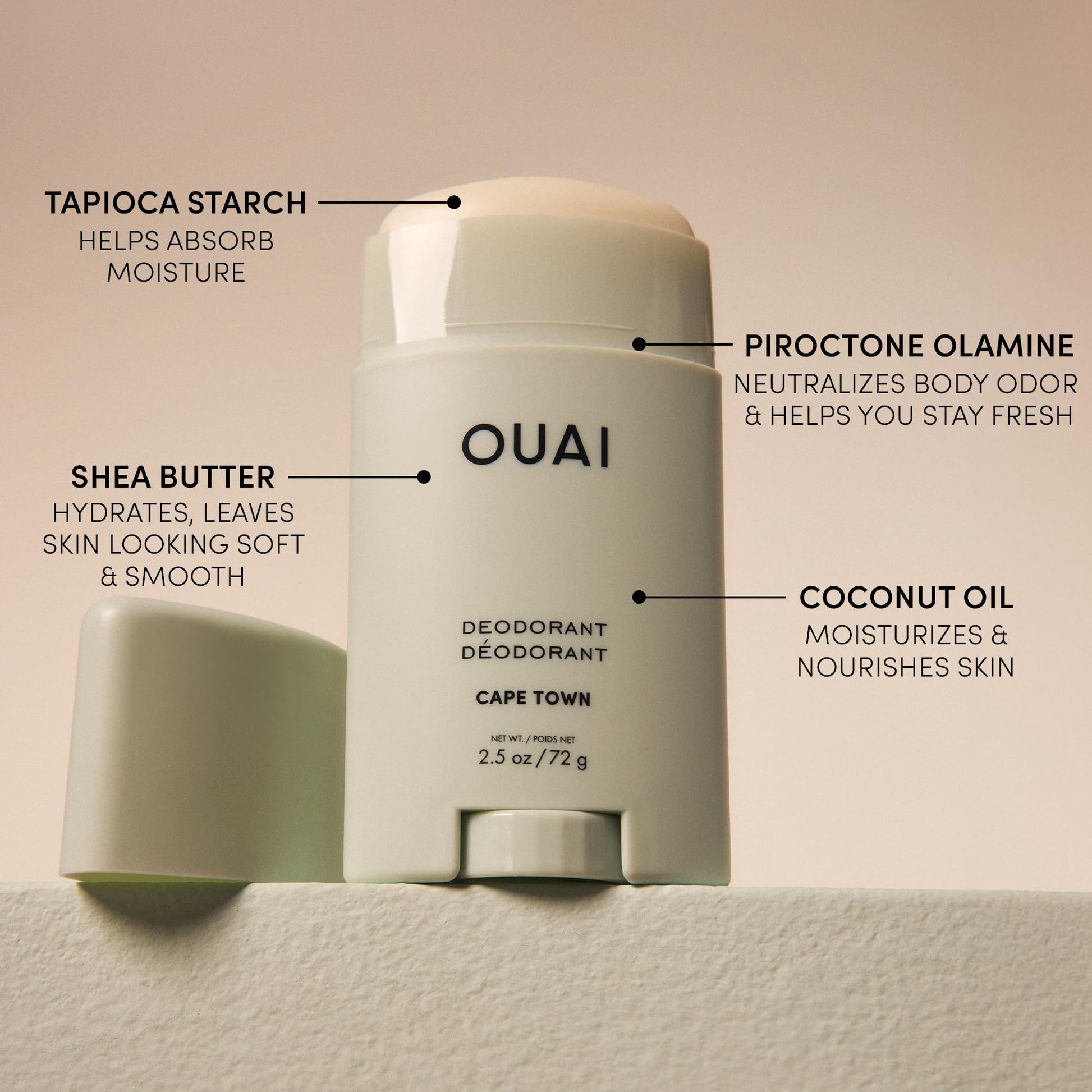 OUAI Aluminum Free Deodorant - Women's Deodorant with 24-Hour Odor Control & Invisible Application - Enriched with Notes of Wet Grass, Ginger, Basil & Green Fig - Cape Town (2.5 oz) OUAI buy supplements canada