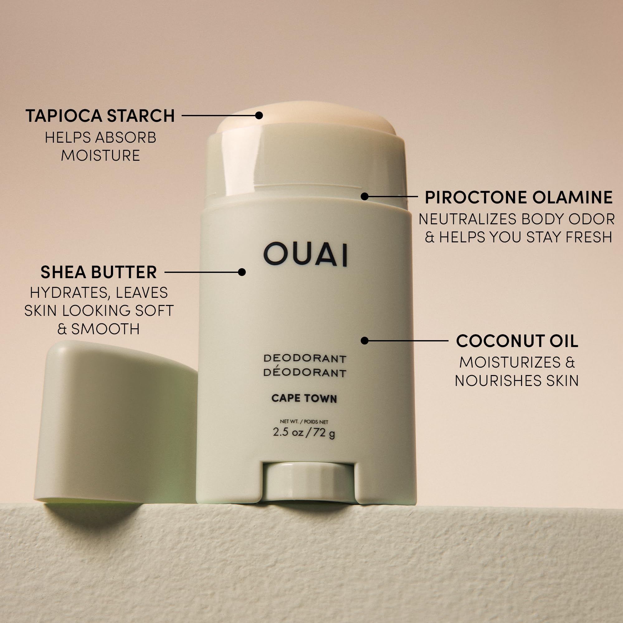 OUAI Aluminum Free Deodorant - Women's Deodorant with 24-Hour Odor Control & Invisible Application - Enriched with Notes of Wet Grass, Ginger, Basil & Green Fig - Cape Town (2.5 oz) OUAI buy supplements canada