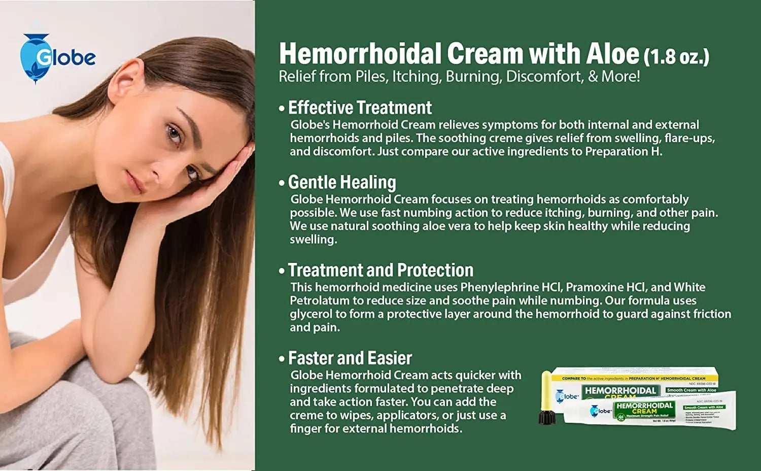 Globe Hemorrhoidal Cream, Phenylephrine HCl, Pramoxine with Aloe, Relief from Burning, Itching and Discomfort of Hemorrhoids, 1.8 Ounces Globe buy supplements canada