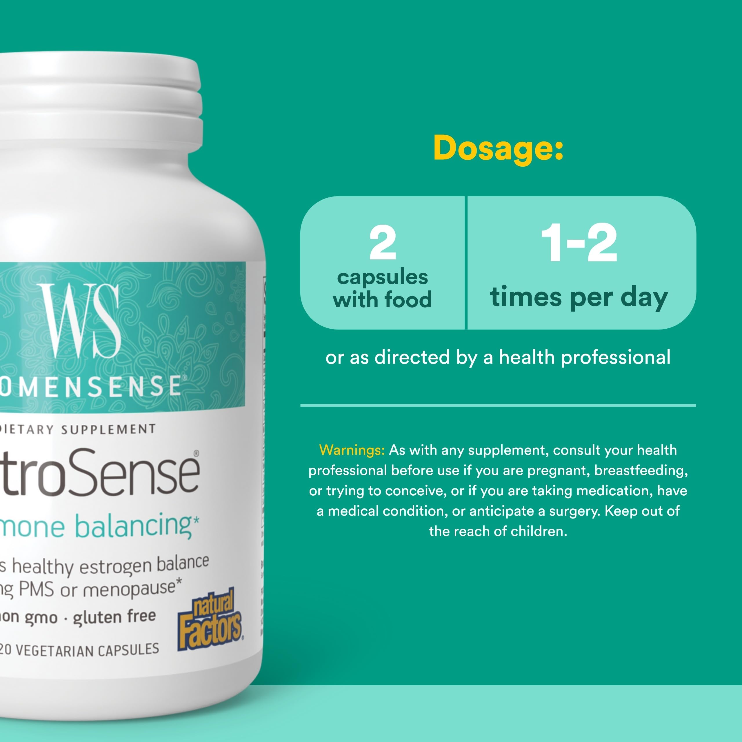 Natural Factors WomenSense EstroSense - Daily Hormonal Balance Support Supplement - Supports Healthy Menstration & Menopause - Non-GMO Natural Supplement - 120 Vegetarian Capsules (60 Servings) Natural Factors buy supplements canada