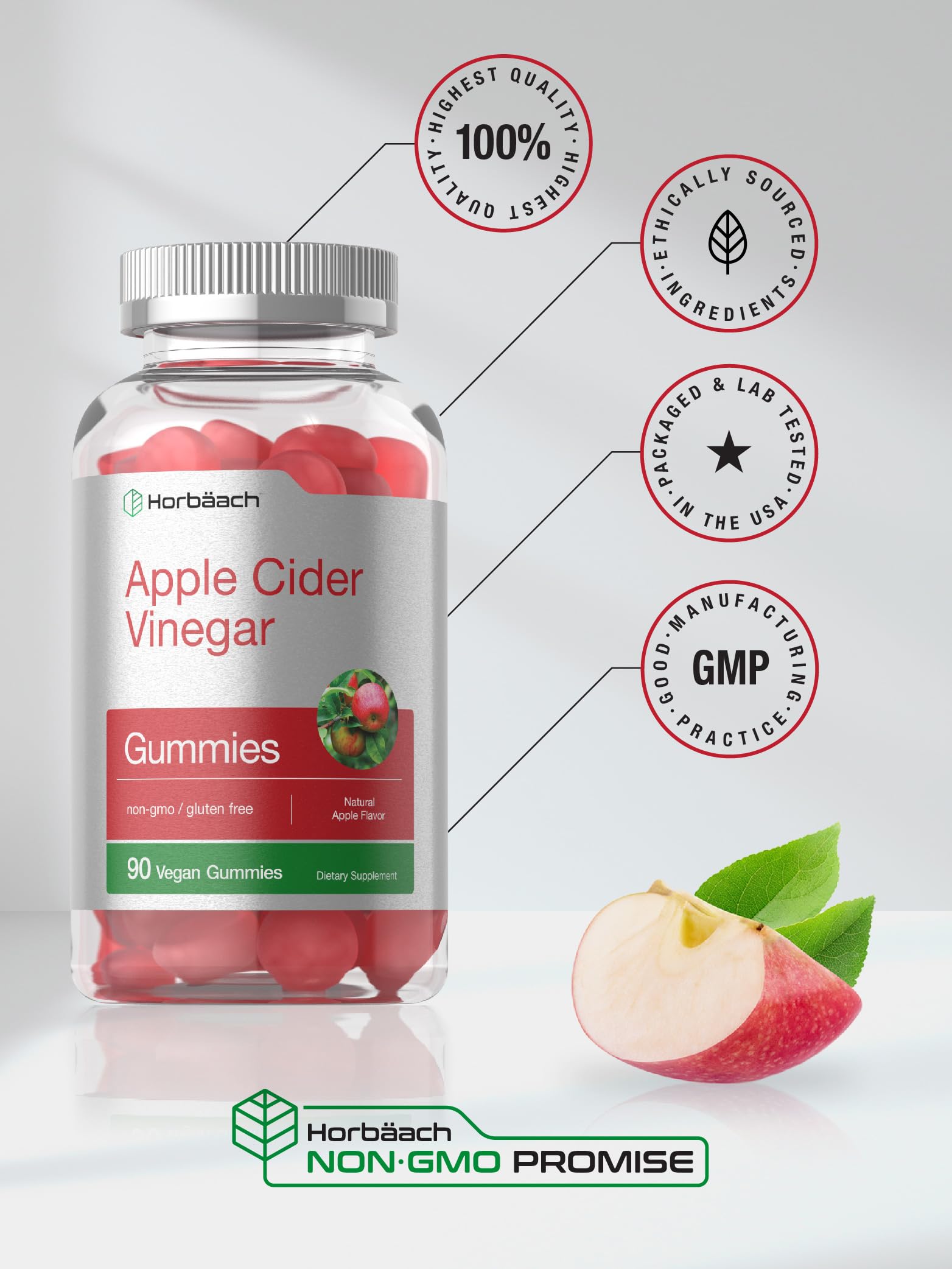 Vegan Apple Cider Vinegar Gummies | 90 Count | ACV Supplement | Natural Apple Flavor Horbäach buy supplements canada