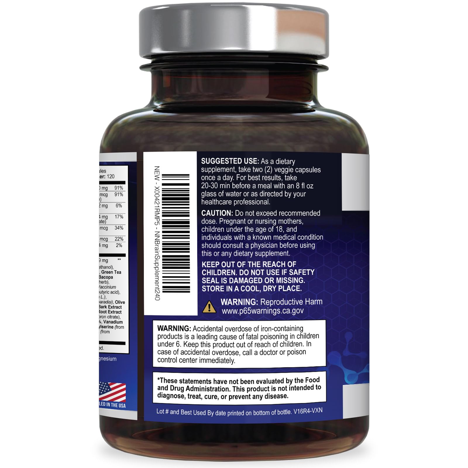 Brain Memory Supplement Pills - 3X Strength Nootropics for Concentration, Clarity & Focus Support - Brain Health Cognitive Vitamins with Bacopa, Phosphatidylserine & DMAE, Brain Booster - 240 Capsules Nature's Nutrition buy supplements canada