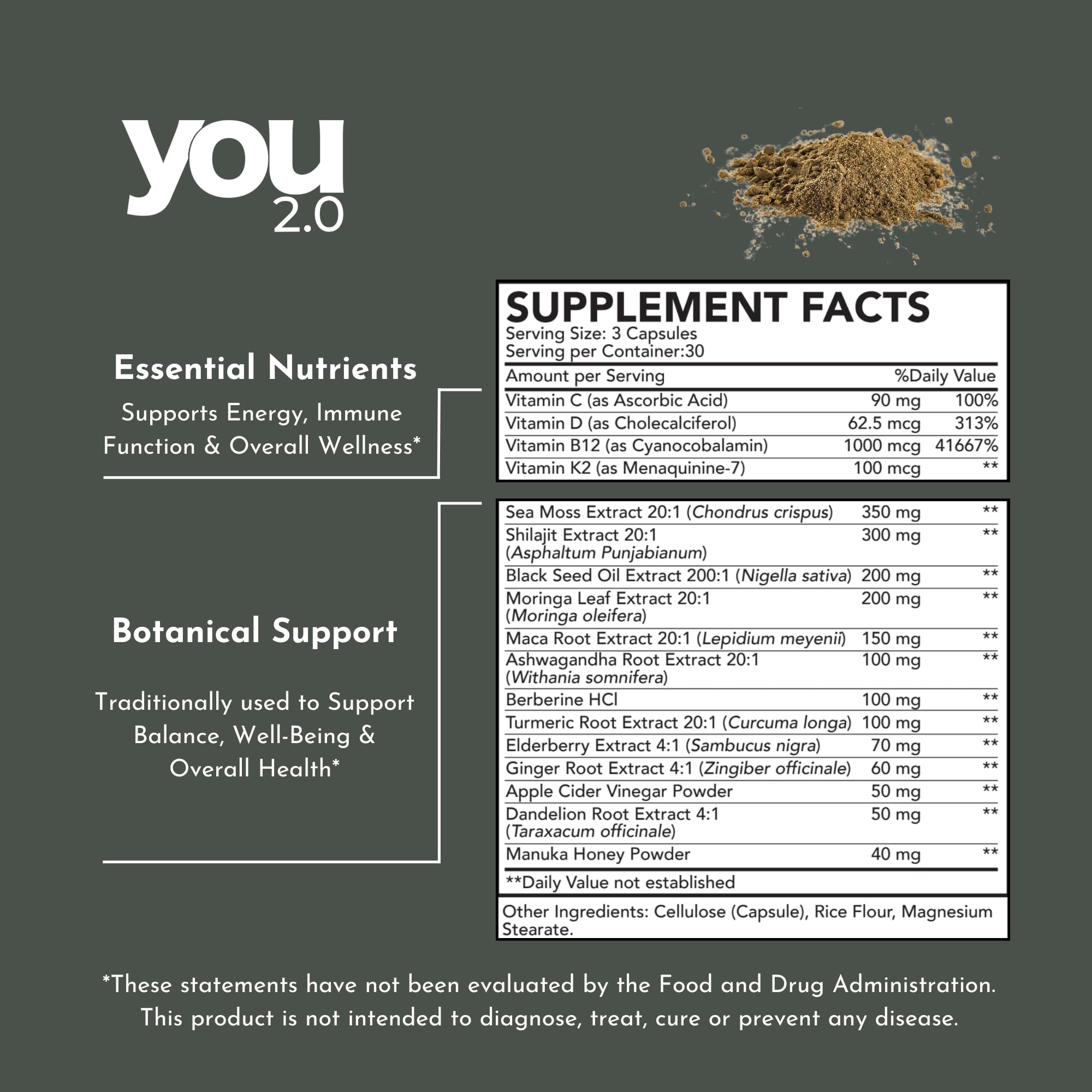 YOU 2.0 Powerhouse Superfood with Seamoss, Shilajit, Ashwagandha, Berberine, Maca, Black Seed Oil, Turmeric, Vitamin C, D, B12, K2 - Moringa, Apple Cider, Made in USA for Overall Health & Immunity YOU 2.0 buy supplements canada
