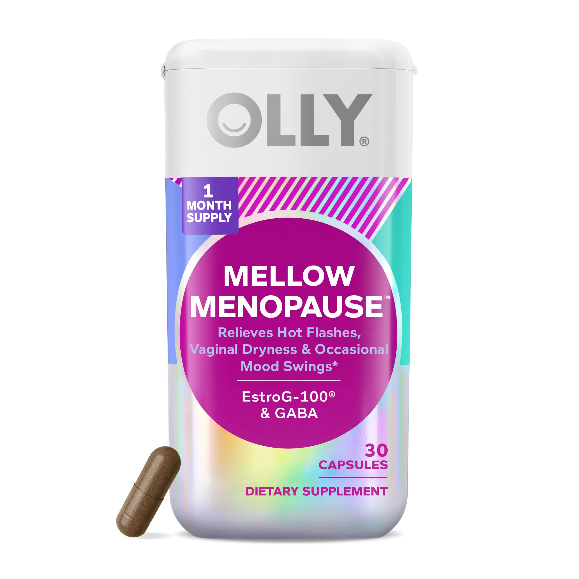 OLLY Mellow Menopause Supplements for Women, Supports Hot Flashes, Vaginal Dryness & Occasional Mood Swings,* Estro-G100®, GABA, Vegan Capsules, 1 Month Supply - 30 Count OLLY buy supplements canada