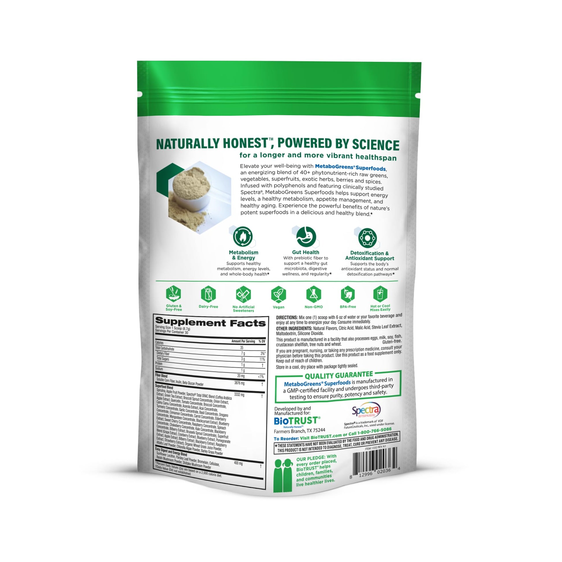 BioTrust Metabo Greens Superfood Powder - Super Greens Powder, Fruit & Veggie Blend with Clinically Studied Spectra - Non GMO, Soy Free, Gluten Free, Dairy Free, Energizing Berry Flavor (30 Servings) BioTrust buy supplements canada