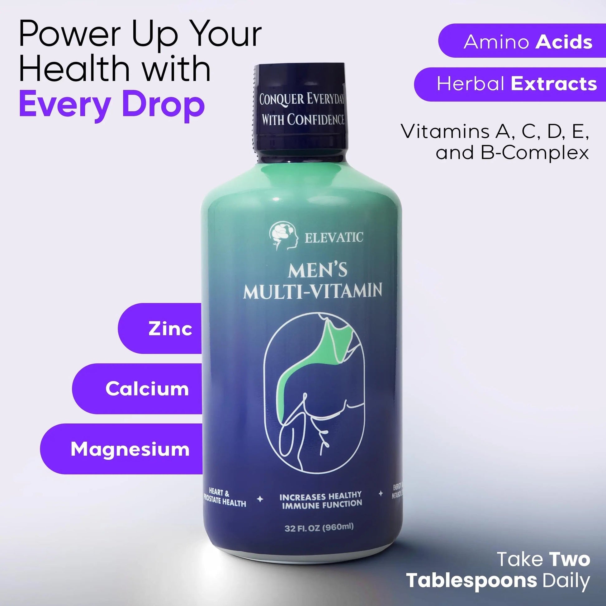 Elevatic Multivitamin for Men | 32 Fl.oz (960ml) | Superior Tasting | All Natural | Energy Booster Liquid Multivitamin Elevatic buy supplements canada