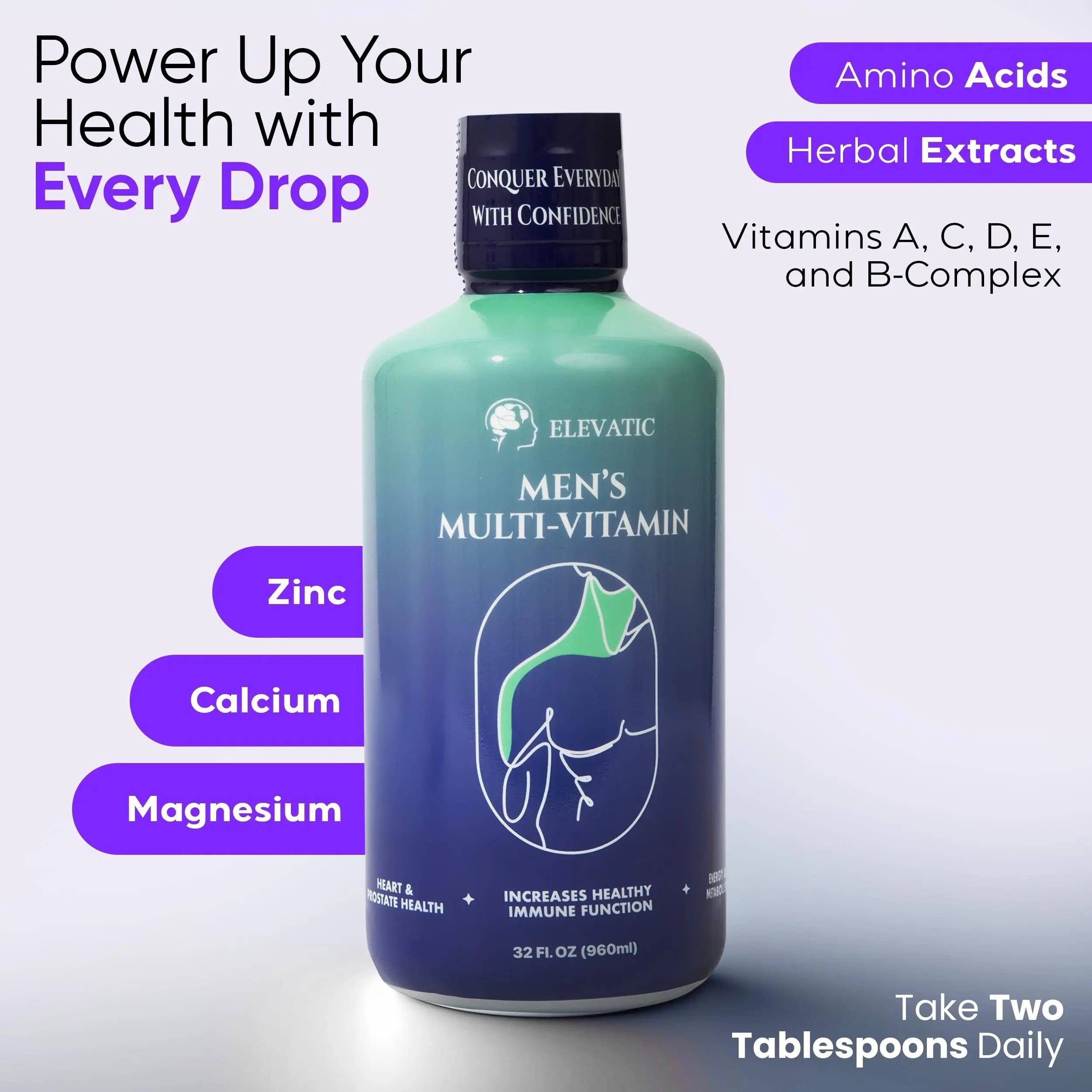 Elevatic Multivitamin for Men | 32 Fl.oz (960ml) | Superior Tasting | All Natural | Energy Booster Liquid Multivitamin Elevatic buy supplements canada