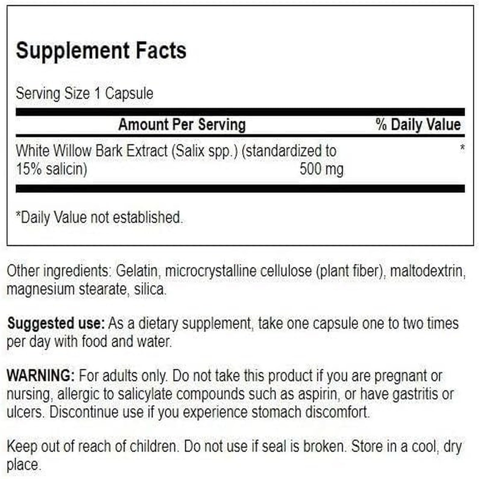 Swanson White Willow Bark Extract - Promotes Joint Support and Muscle Relief - Standardized to 15% Salicin - Natural Supplement with No Stomach Irritation - (120 Capsules, 500mg Each) Swanson buy supplements canada