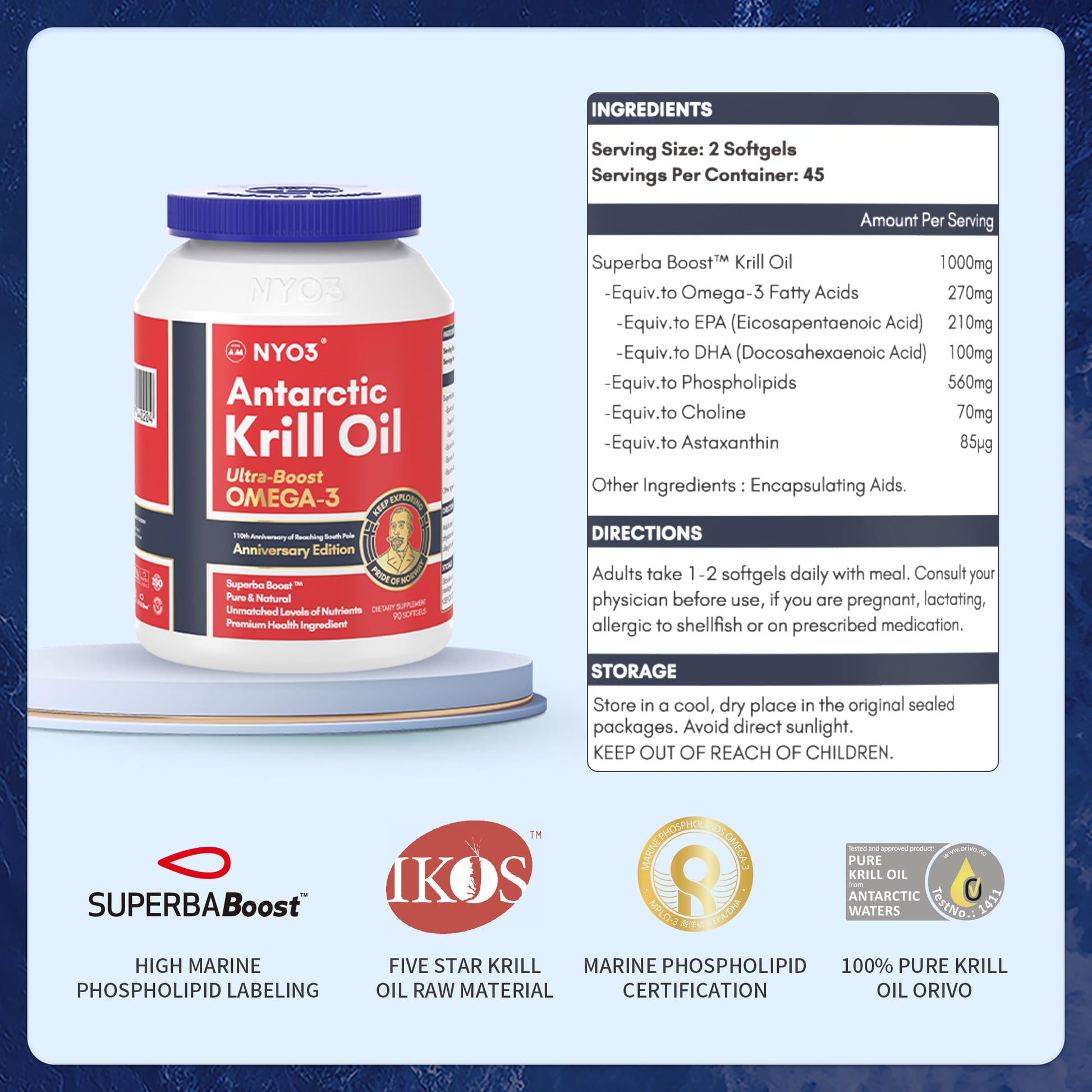 NYO3 Antarctic Krill Oil 1000mg Omega 3 Supplement, EPA & DHA, 90 Softgels Astaxanthin NYO3 buy supplements canada
