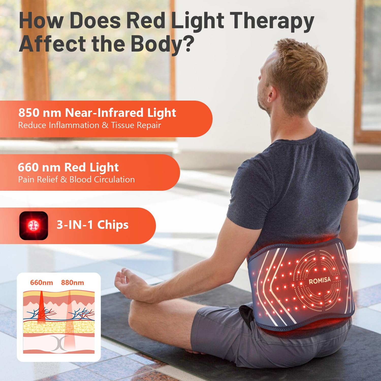 ROMISA Red Light Therapy Belt - Infrared Light Therapy Vibration Rechargeable 660nm&850nm ROMISA buy supplements canada