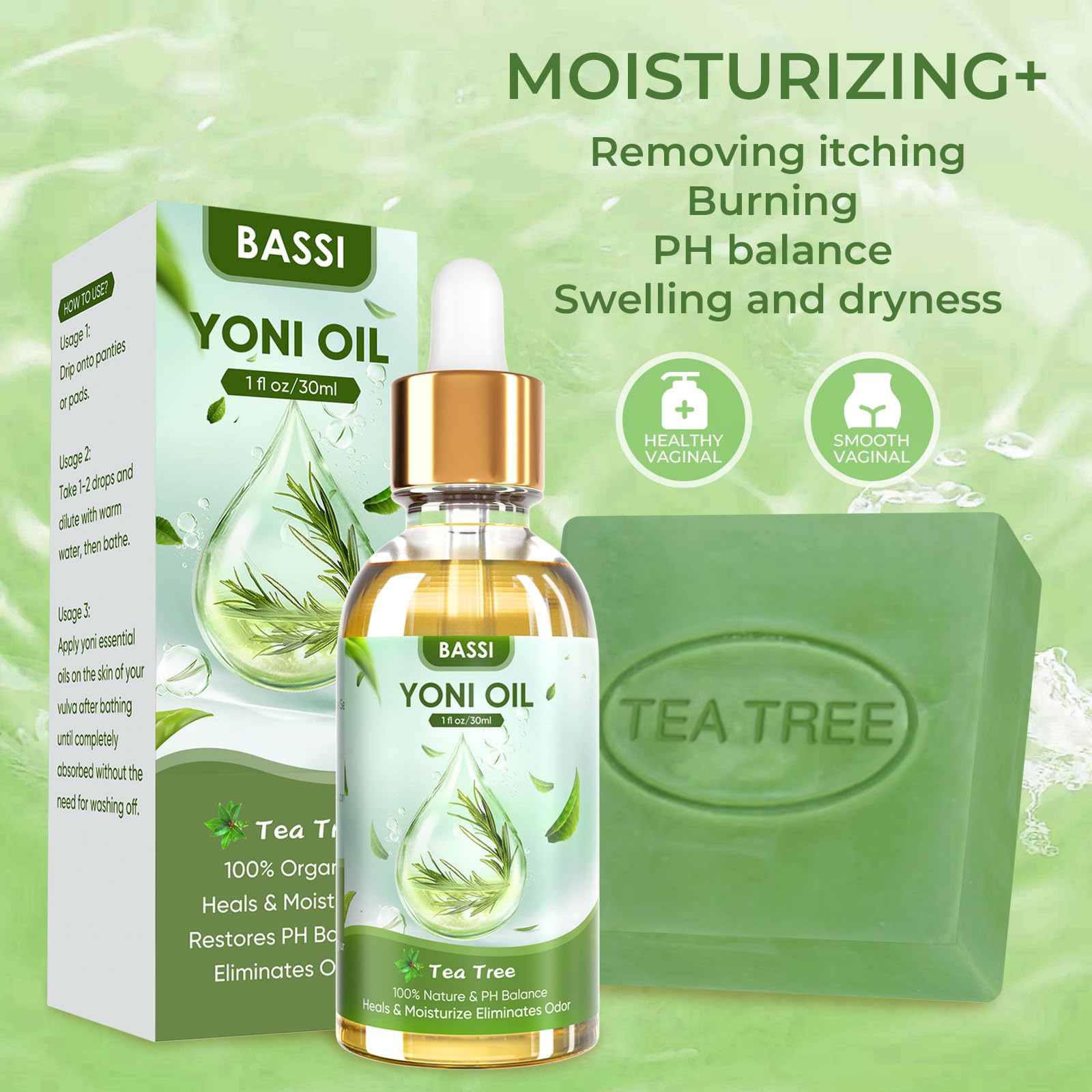 Feminine Wash & Yoni Oil & Yoni Soap Tea Tree Set for Women, Yoni Wash for Vaginal Ph Balance Remove BASSI buy supplements canada