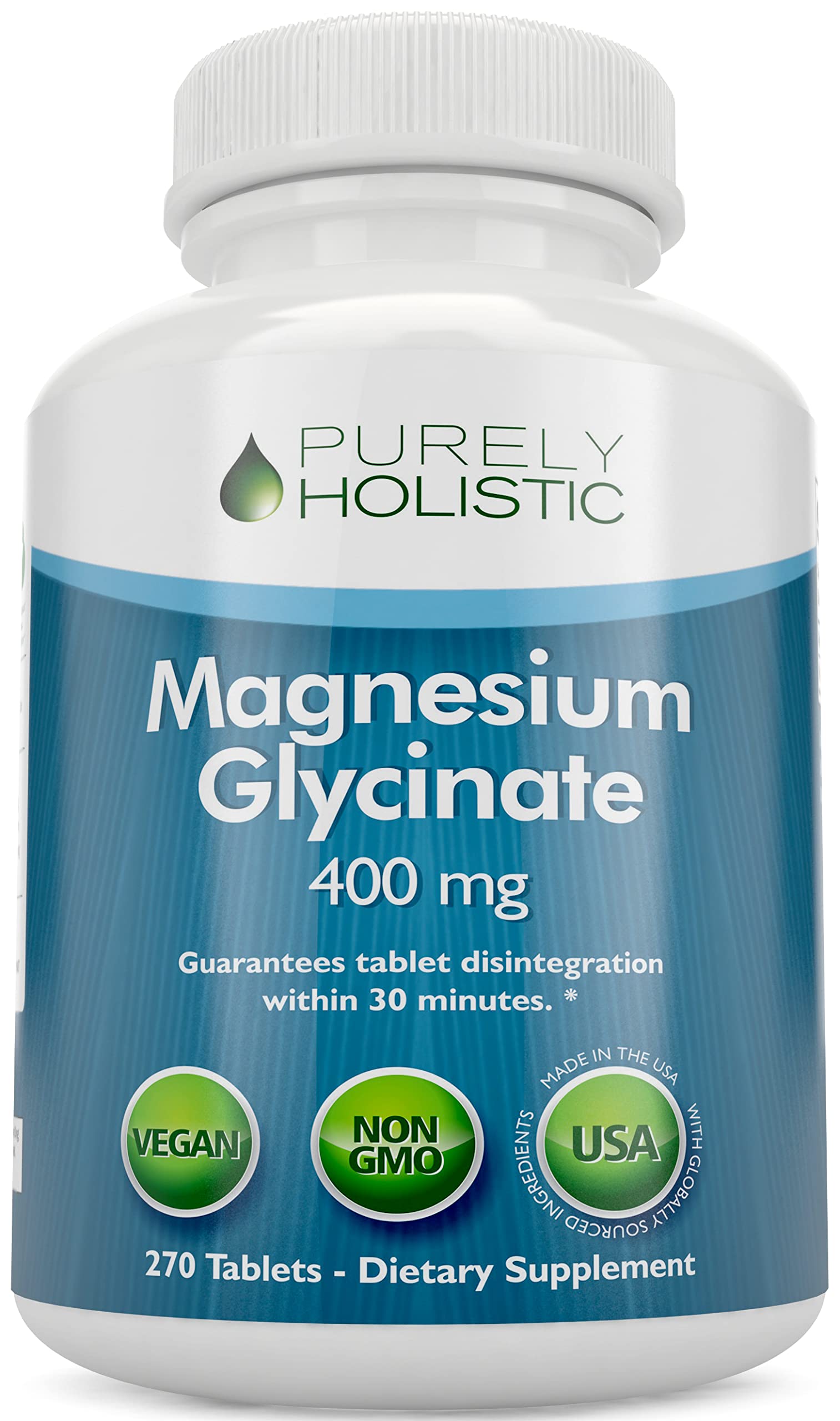Magnesium Glycinate 400mg - 270 Magnesium Tablets (not Capsules) - 400 mg Elemental Magnesium - Highly Bioavailable - Vegan and Vegetarian - for Improved Sleep, Stress Relief & Cramp Defense Purely Holistic buy supplements canada