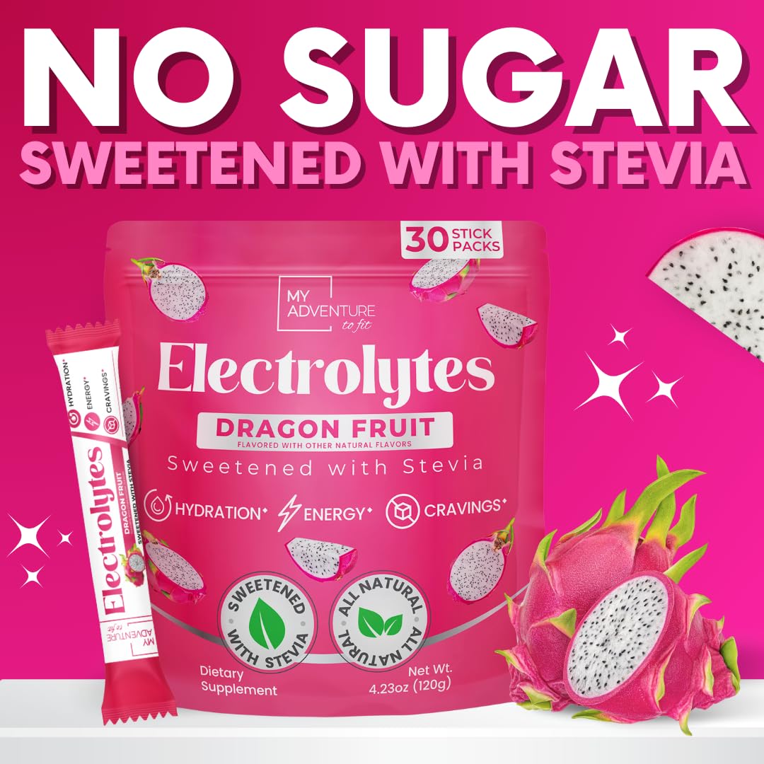 Zero Sugar Dragon Fruit Electrolytes Sticks - Refreshing Hydration - Caffeine Free Energy with Natural Ingredients - Vegan, Keto & Paleo My Adventure to Fit buy supplements canada