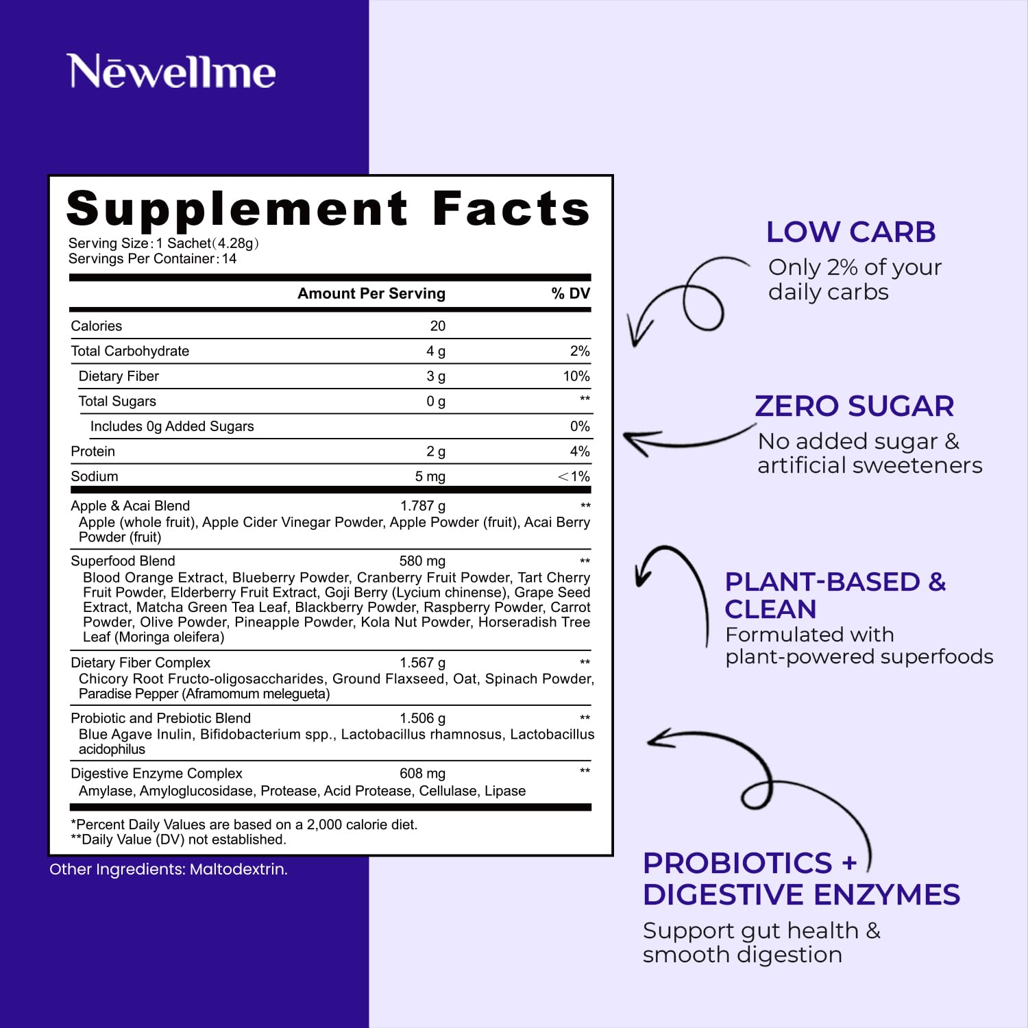 NEWELLME Balance Master Acai Apple Cider Vinegar Powder, Healthy Blood Sugar Support, Probiotics & Digestive Enzymes for Metabolic Support, Vegan Non-GMO, 14 Servings NEWELLME buy supplements canada