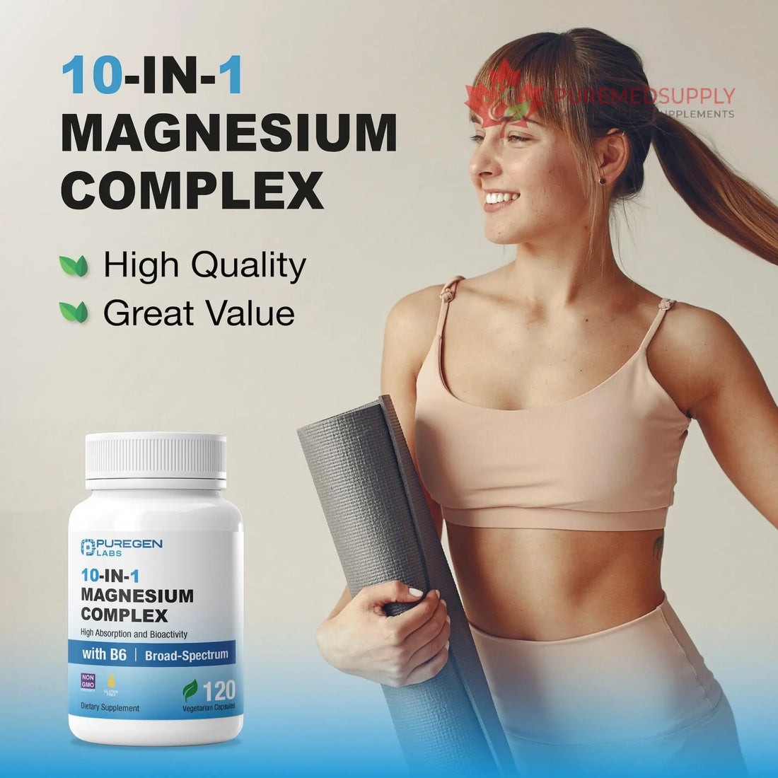 Puregen Labs 10 in 1 Magnesium Complex 500mg with B6-120 Veggie Capsules [High Absorption and Bioactivity] Non-GMO, NO Gluten and Dairy P Puregen Labs buy supplements canada