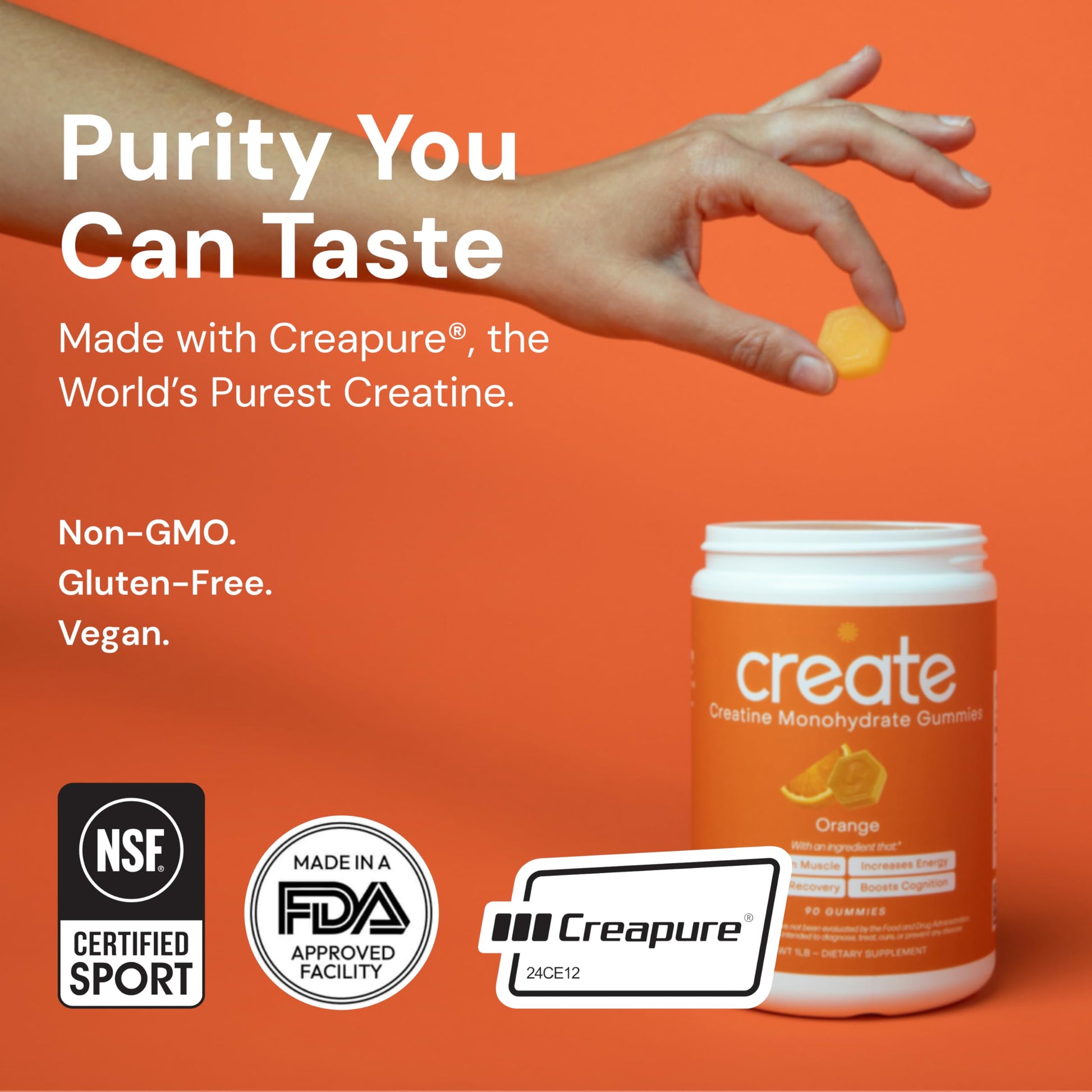 Create Creatine Monohydrate Gummies for Men & Women, Boost Focus, Strength, and Endurance, Anti-Melting Formula, Vegan, Gluten-Free, Non-GMO, 1.5g of Creatine per Gummy (Orange) Create buy supplements canada