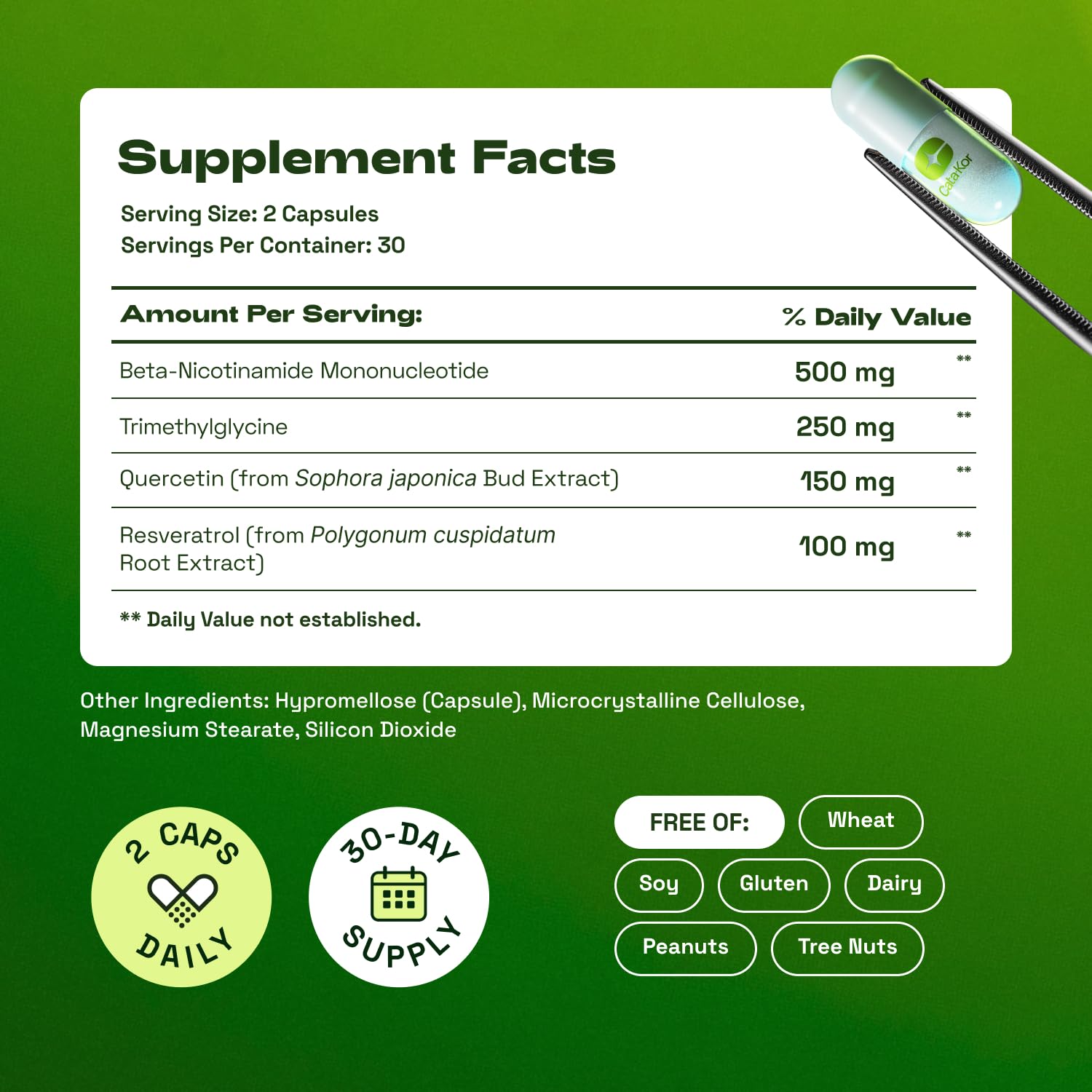 Cata-Kor NMN Supplement – 1000mg Per Serving NAD Resveratrol Supplement with Quercetin | TMG – NMNH Alternative – Supports Cellular Energy & NAD+ Level – 60 Capsules Cata-Kor buy supplements canada