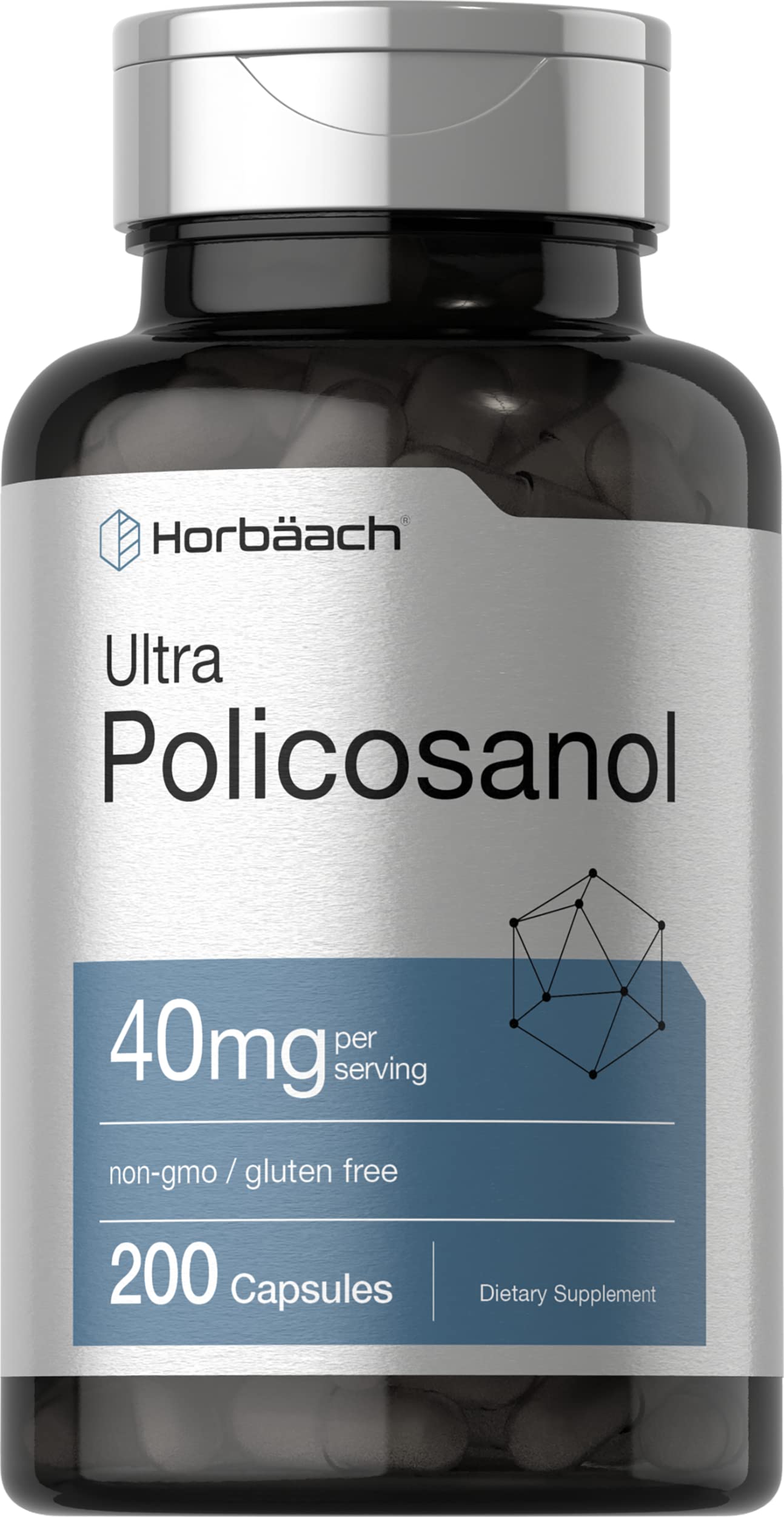 Policosanol 40mg | 200 Capsules | Non-GMO and Gluten Free | by Horbaach Horbäach buy supplements canada