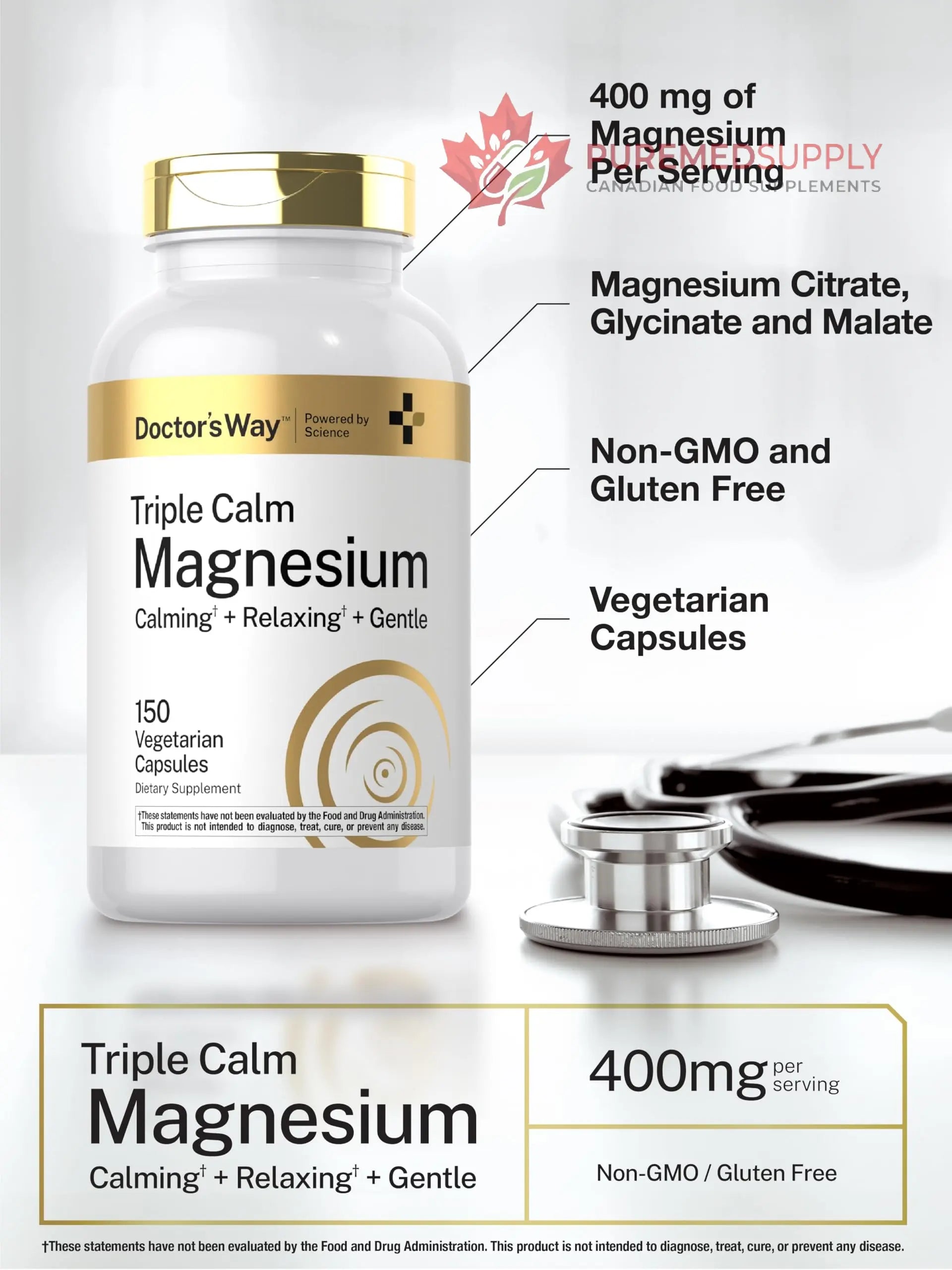 Doctor's Way Triple Magnesium Complex | 150 Capsules | Citrate, Glycinate, & Malate Supplement | Vegetarian, Non-GMO, Gluten Free Formula Doctor's Way buy supplements canada