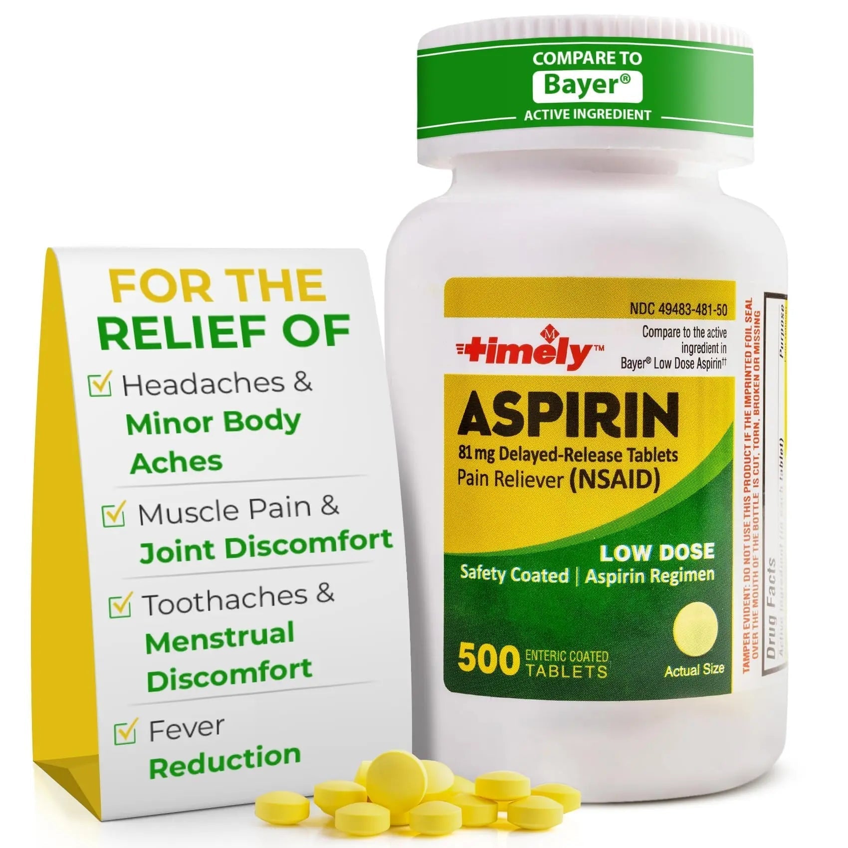 TIME-Cap Labs 500 Tablets Low Dose Aspirin 81mg Enteric Coated - NSAID Pain Reliever & Fever Reducer for Adults, Helps with Minor Aches, Headaches, Muscle Pain, Toothaches, and Joint Discomfort TIME-CAP LABS, INC. buy supplements canada