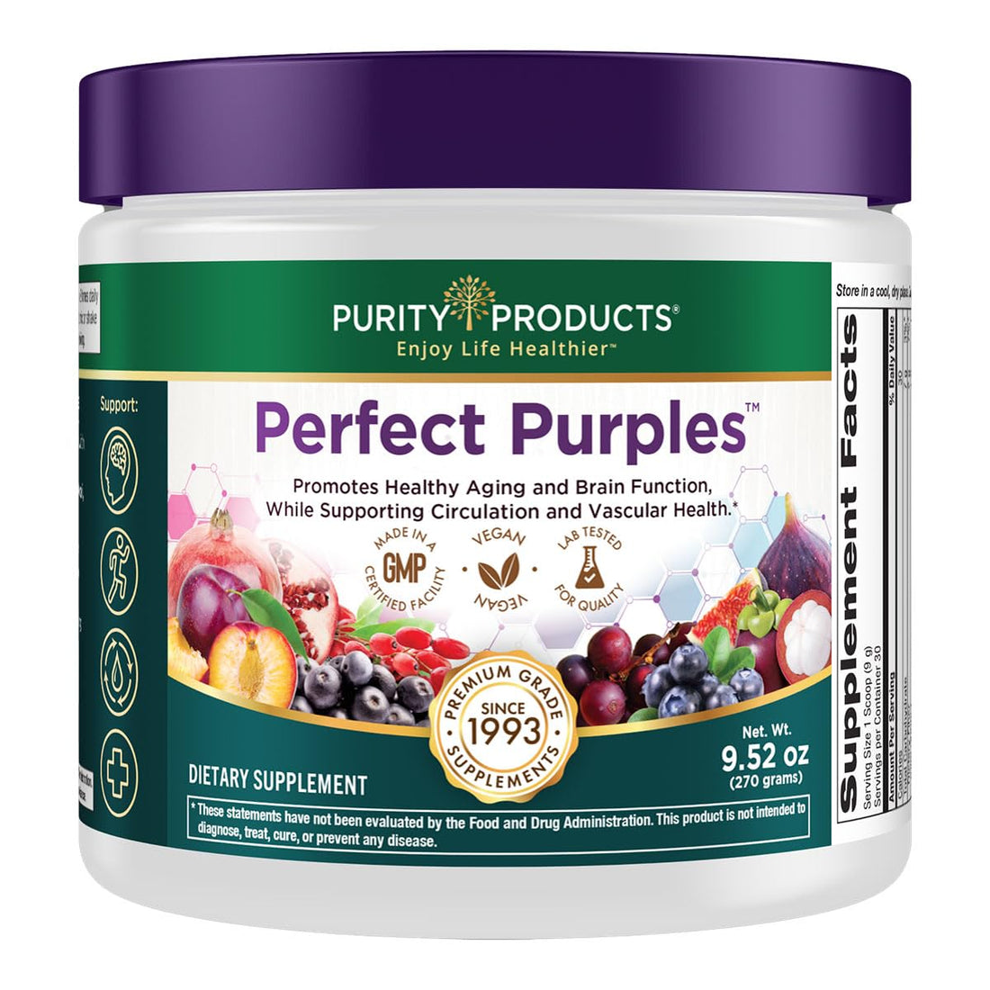 Purity Products Perfect Purples Powder Phytonutrient Rich, Healthy Aging Super Formula - Support Total Body Health - High ORAC Power - P40p Pomegranate Extract w/ 40% Punicosides - 30 Day Supply Purity Products buy supplements canada
