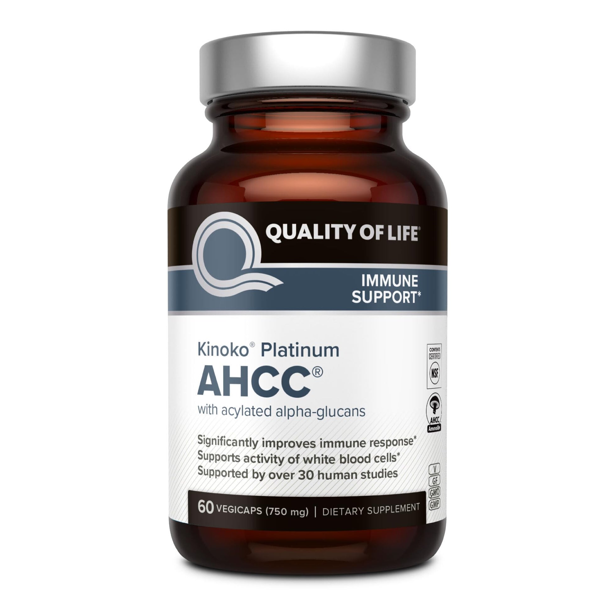 Quality of Life Premium Kinoko Platinum AHCC Herbal Supplement, 750mg per Capsule, for Immune Support, Liver Function, Maintains Natural Killer Cell Activity Quality of Life buy supplements canada