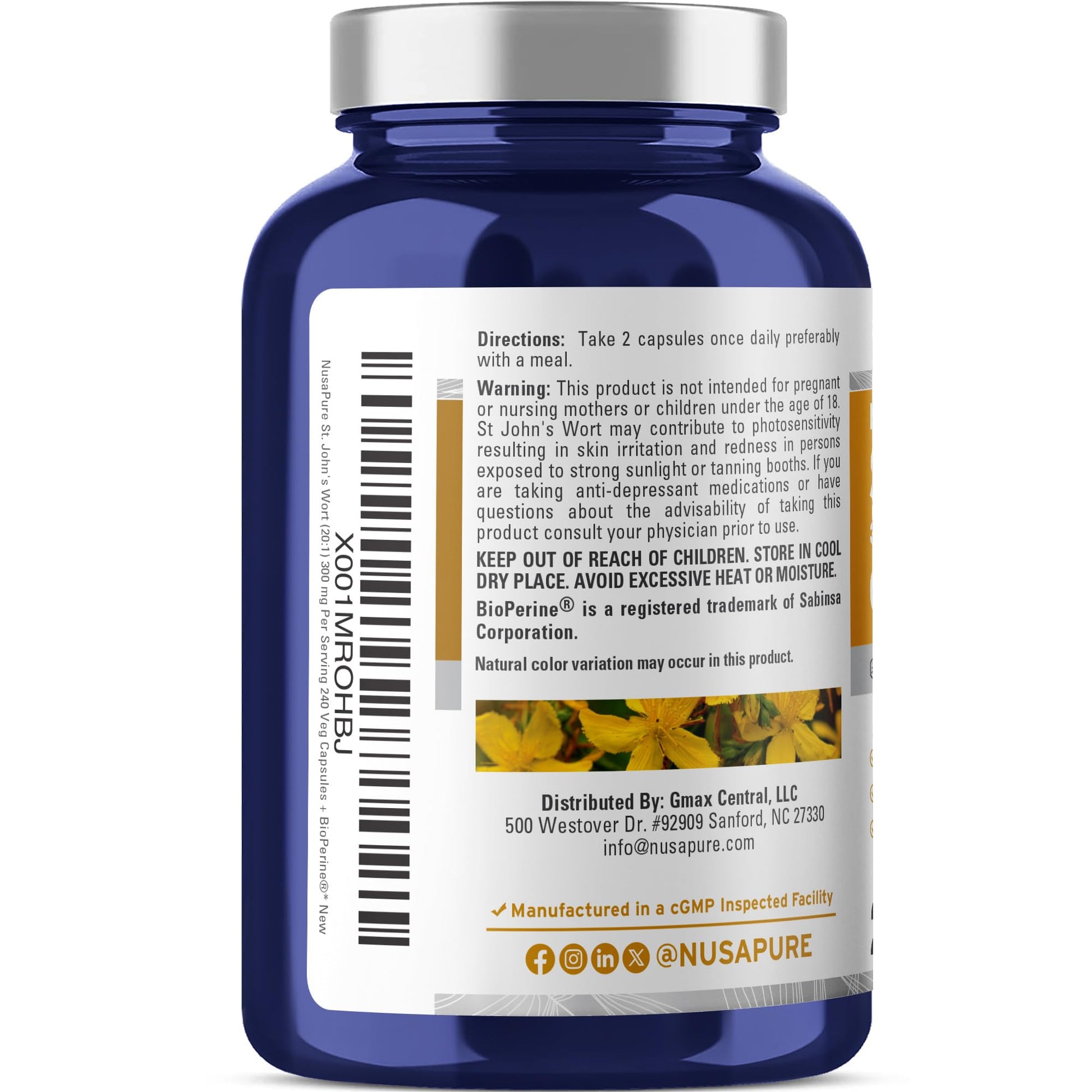 NusaPure St. John's Wort 20:1 Extract, 300 mg Equivalent to 6,000mg 240 Veggie Capsules (Vegetarian, Non-GMO & Vegan) Bioperine NusaPure buy supplements canada