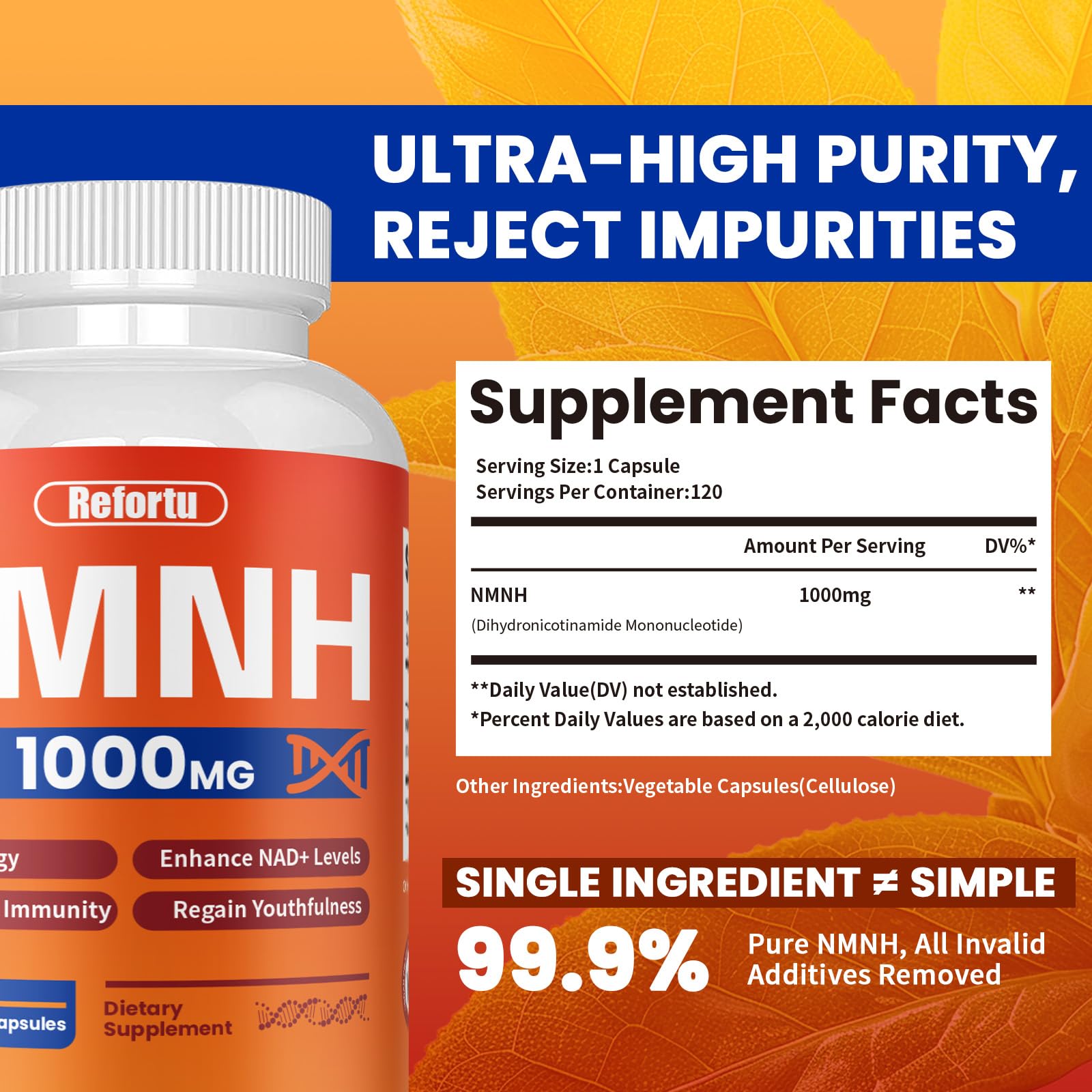 NMNH Supplement(Dihydronicotinamide Mononucleotide),Nicotinamide Mononucleotide for NAD+ Booster,1000mg per Serving,Supports Energy & Overall Health,120 Capsules Refortu buy supplements canada
