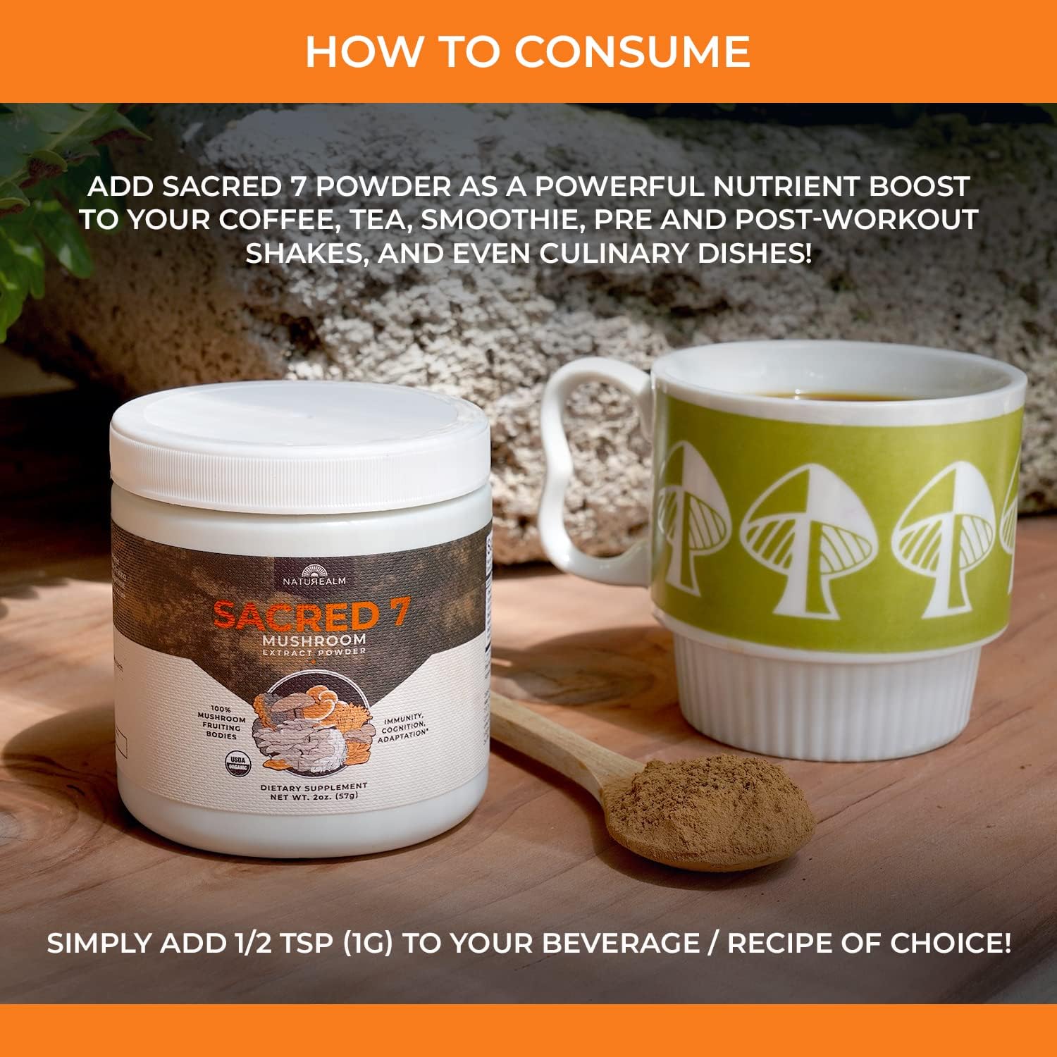 Naturealm Sacred 7 Mushroom Extract Powder - USDA Organic - Lion's Mane, Reishi Naturealm buy supplements canada