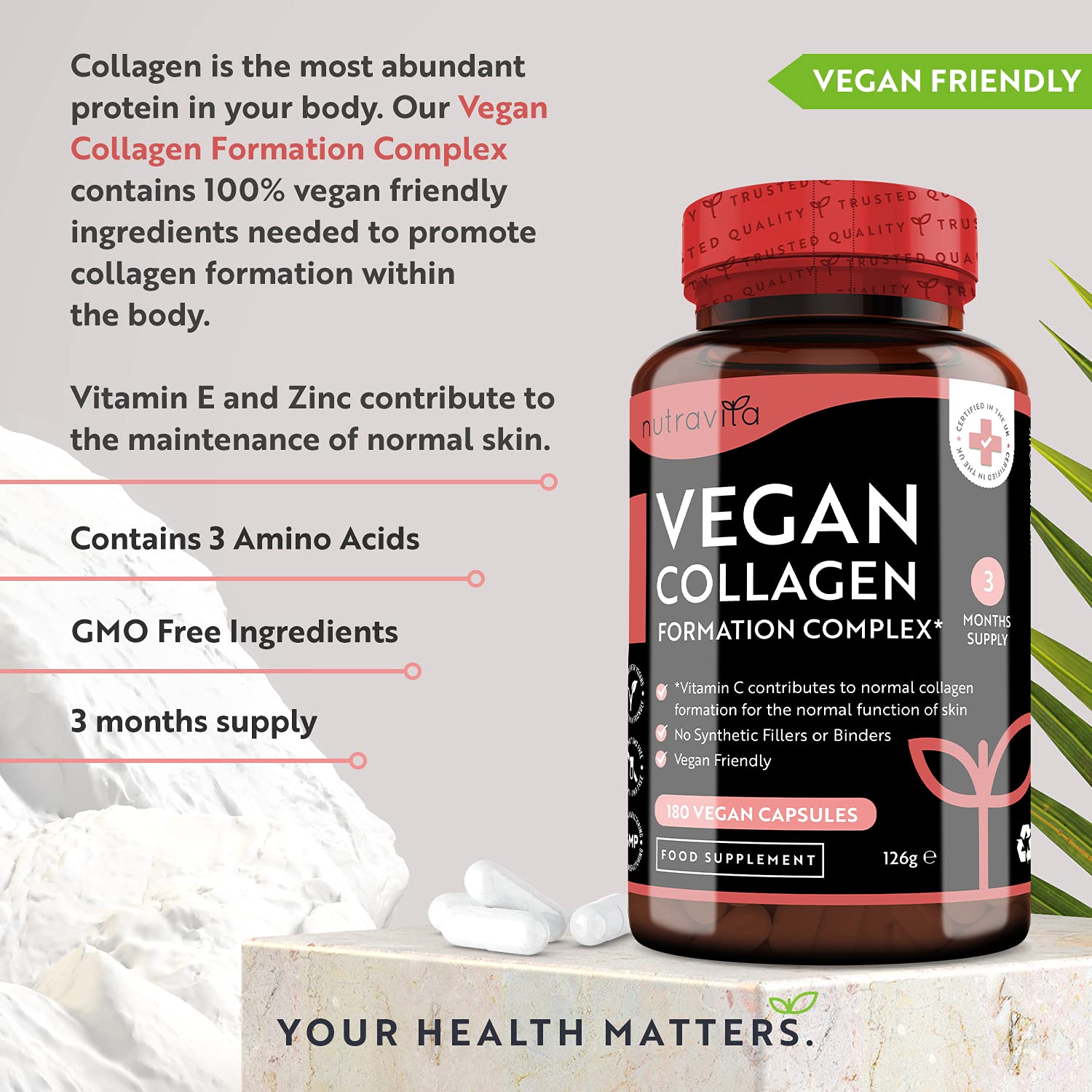Vegan Collagen 1000mg Advanced Superfood Blend - 180 Capsules (3 Month Supply) Nutravita buy supplements canada