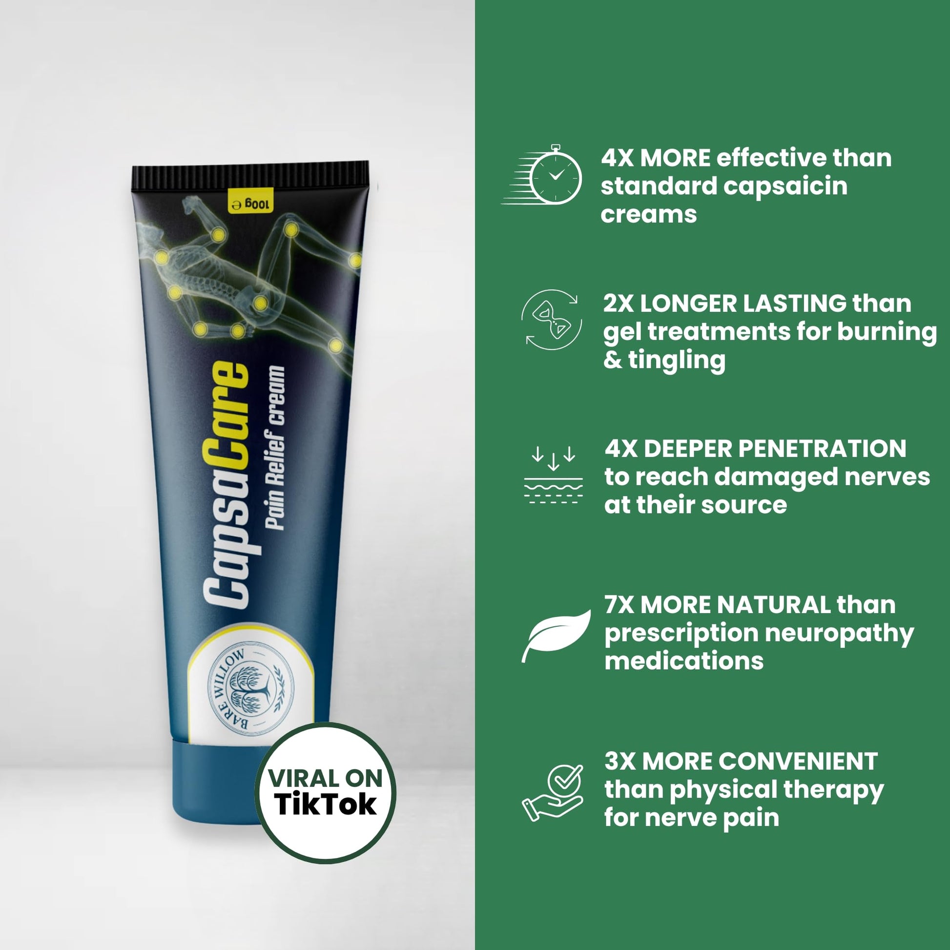 CapsaCare Cream with Capsaicin 0.125% & Magnesium, NeuroSoothe Blend with Arnica, Glucosamine, Menthol & Aloe, Fragrance Free, Non Greasy, Hydrating Topical Skin Cream for Men and Women, 100g (1 Pack) Bare Willow buy supplements canada
